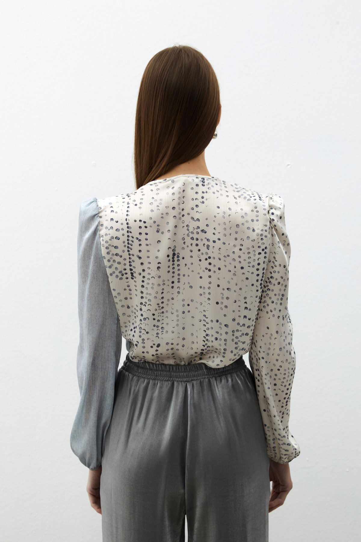 Çift Desenli Kruvaze Bluz - GRİ