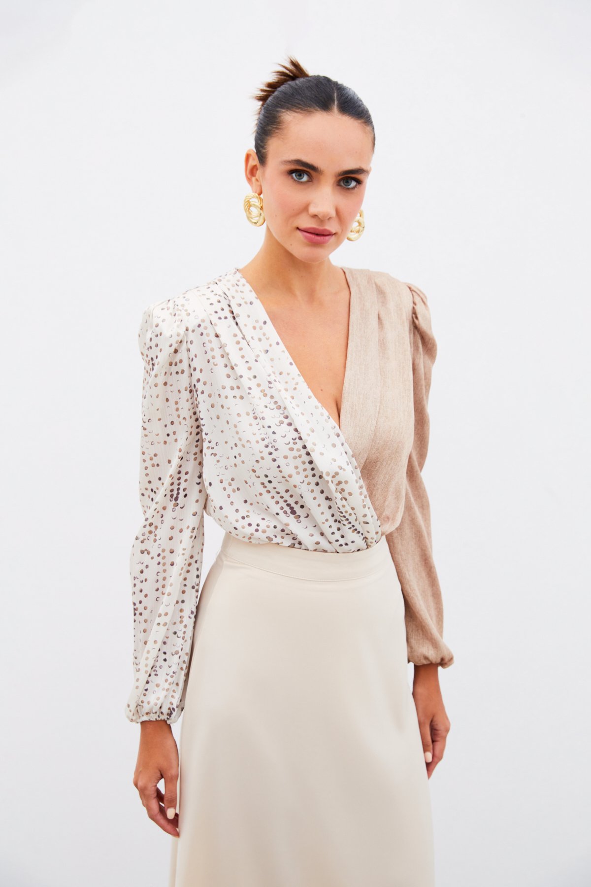 Çift Desenli Kruvaze Bluz - TAŞ