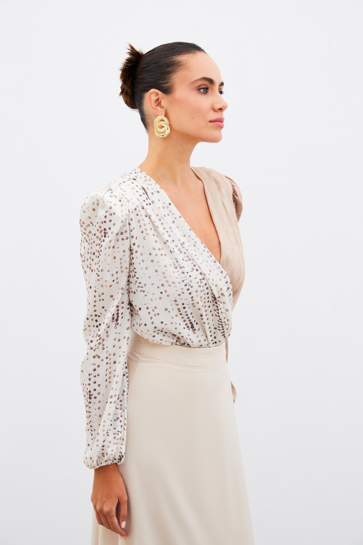 Çift Desenli Kruvaze Bluz - TAŞ