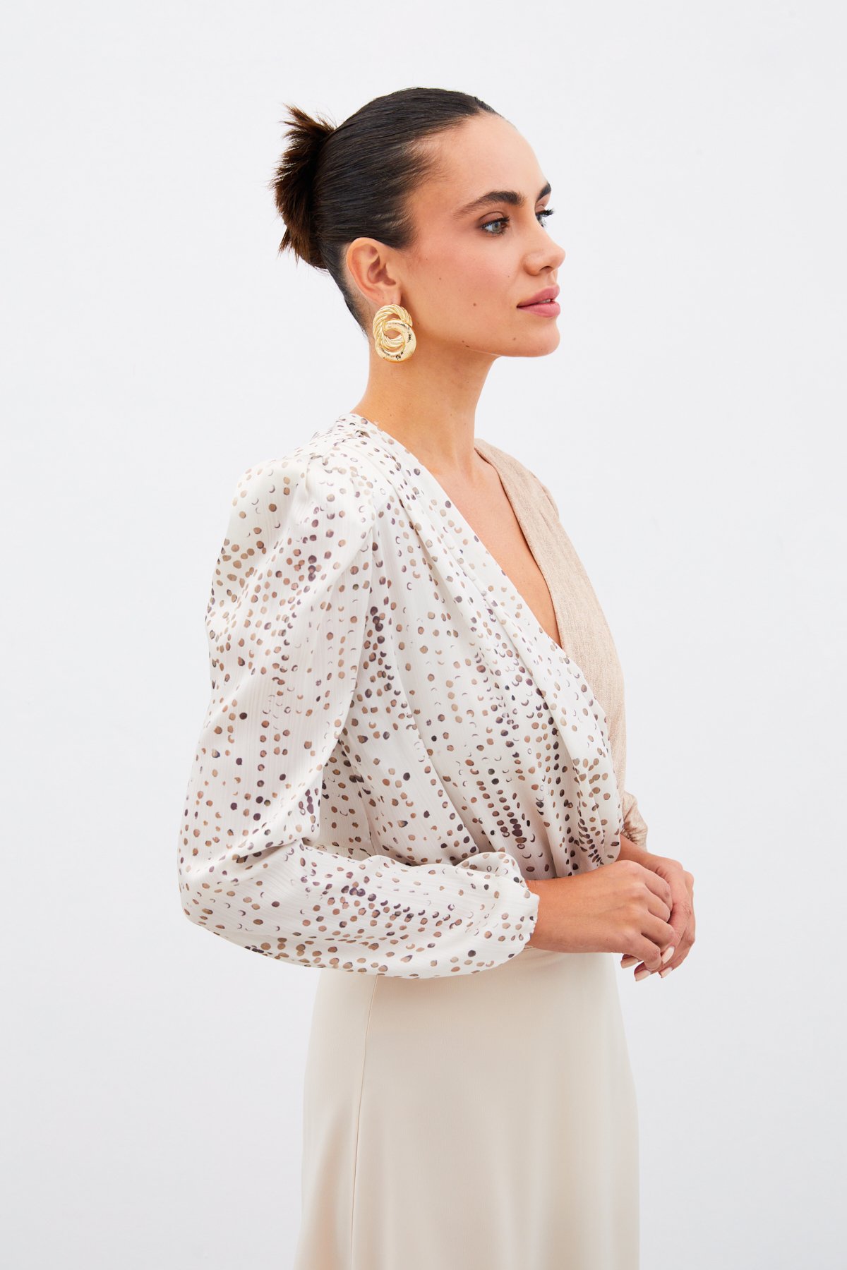 Çift Desenli Kruvaze Bluz - TAŞ