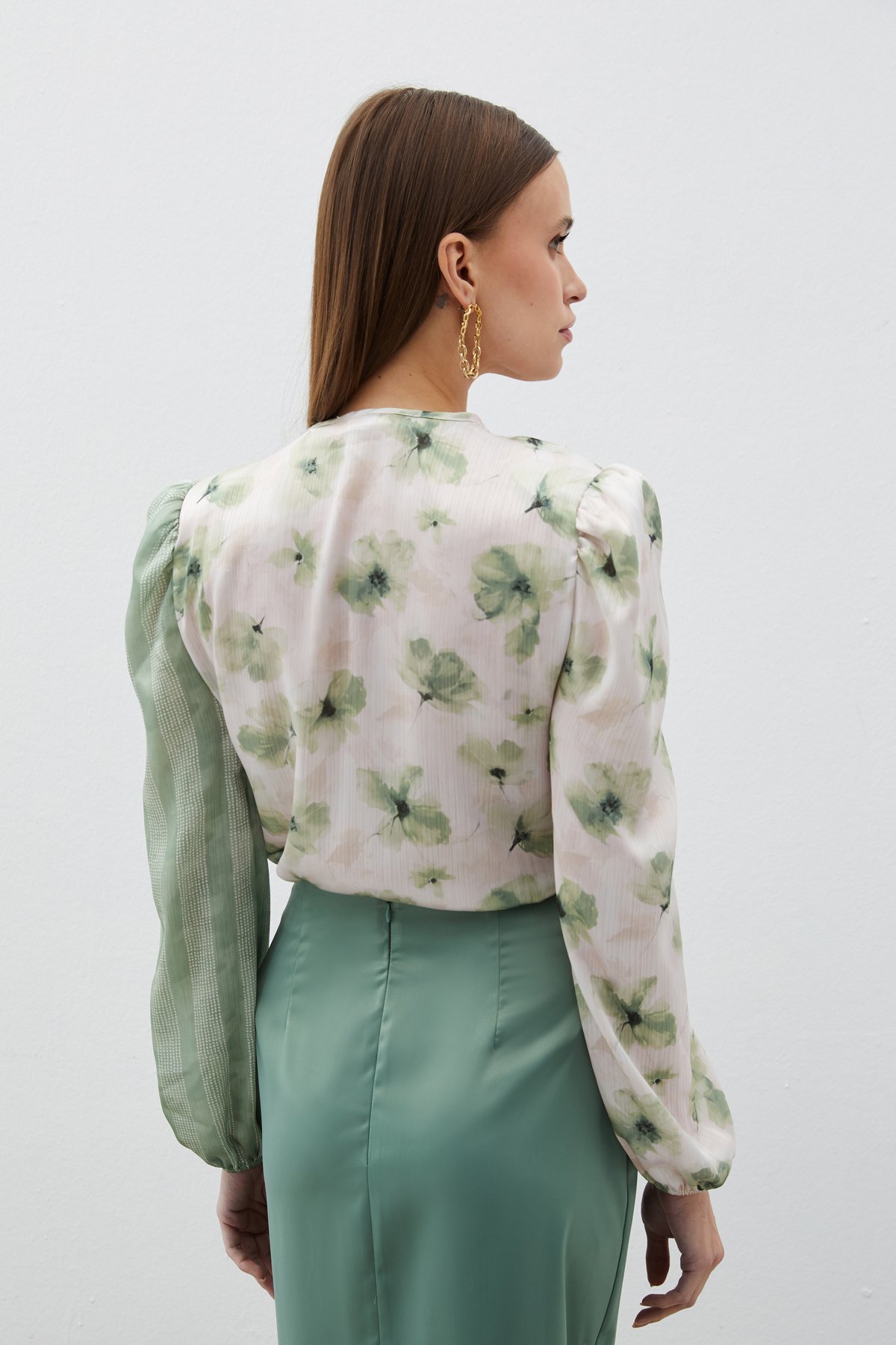 Çift Desenli Kruvaze Bodysuit Bluz - ÇAĞLA YEŞİLİ