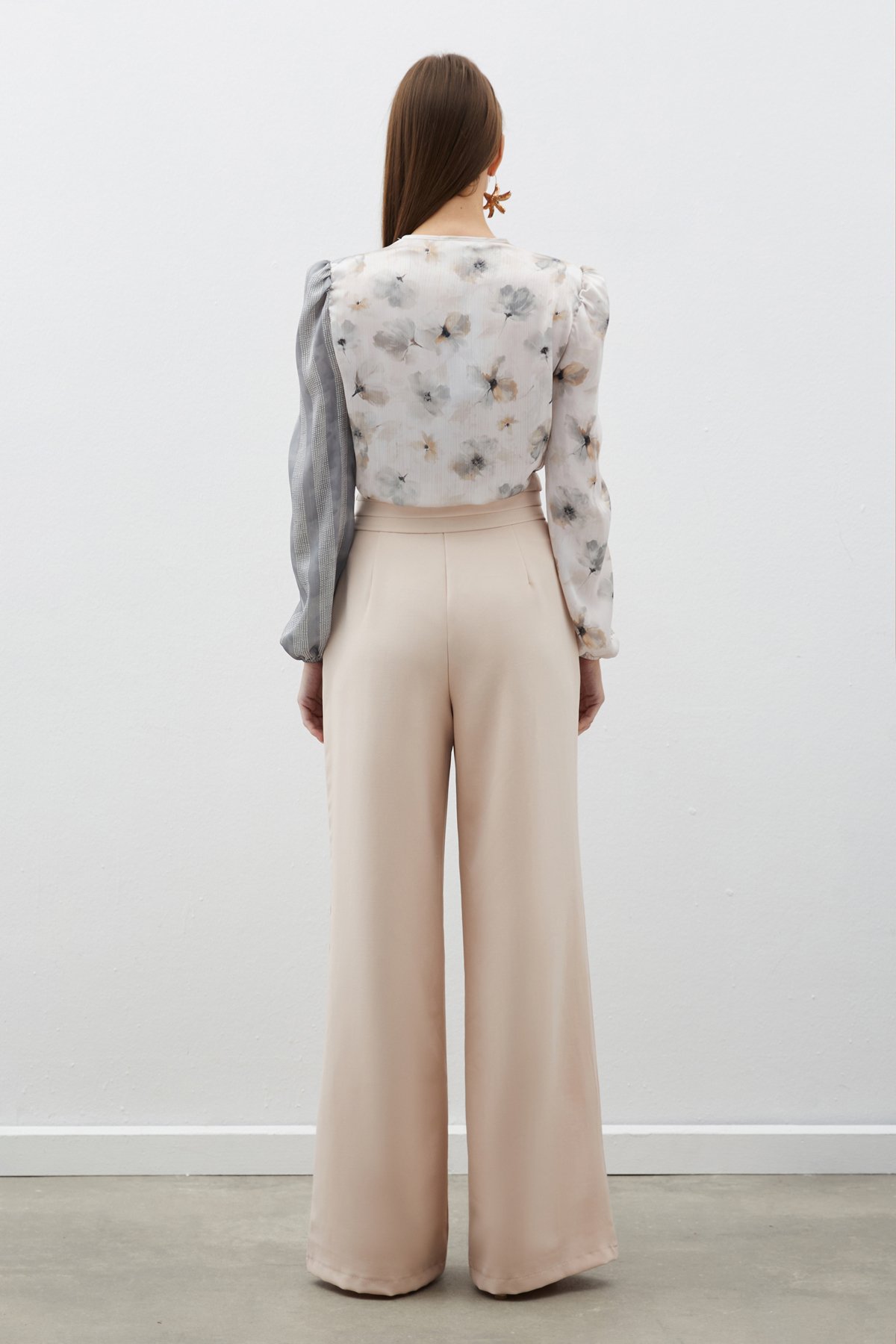 Çift Desenli Kruvaze Bodysuit Bluz - GRİ