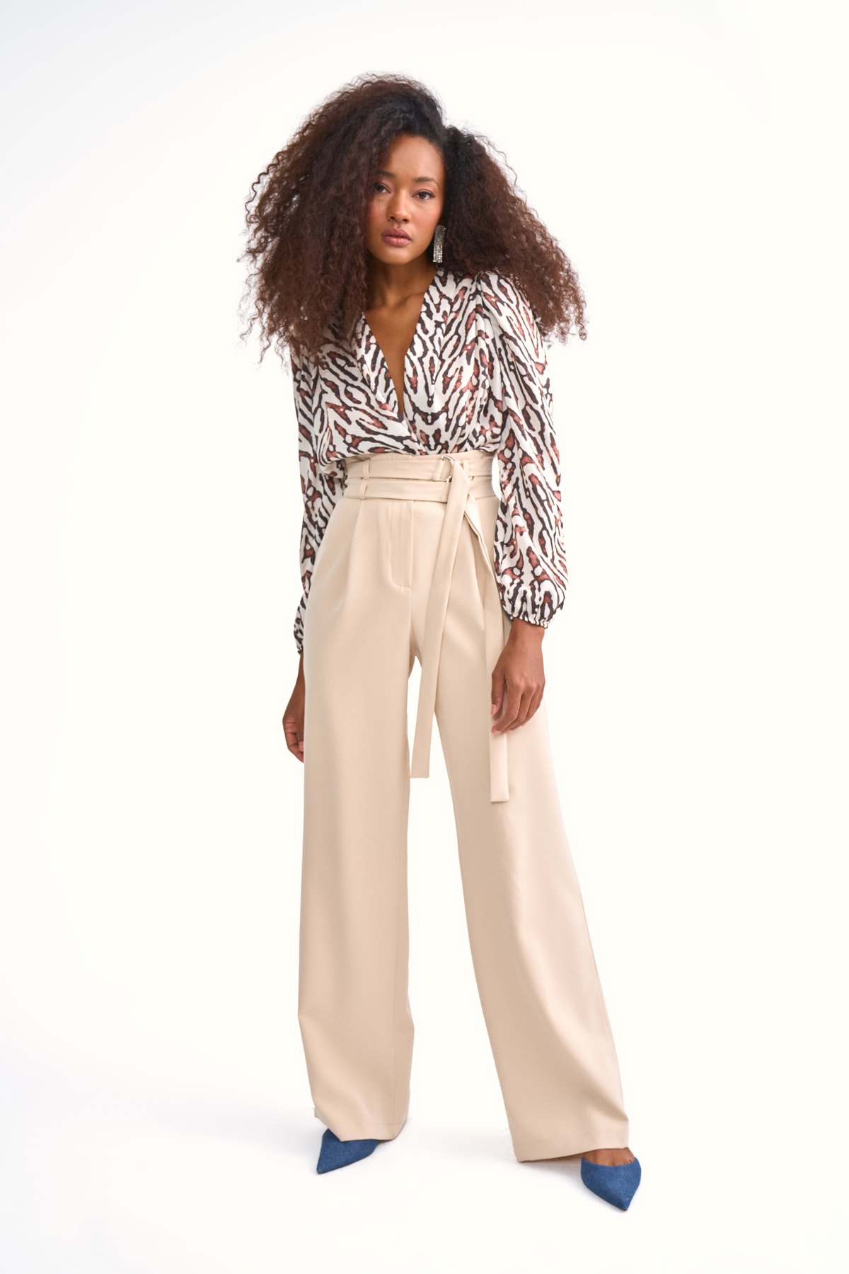 Çift kemerli geniş paça pantolon - TAŞ