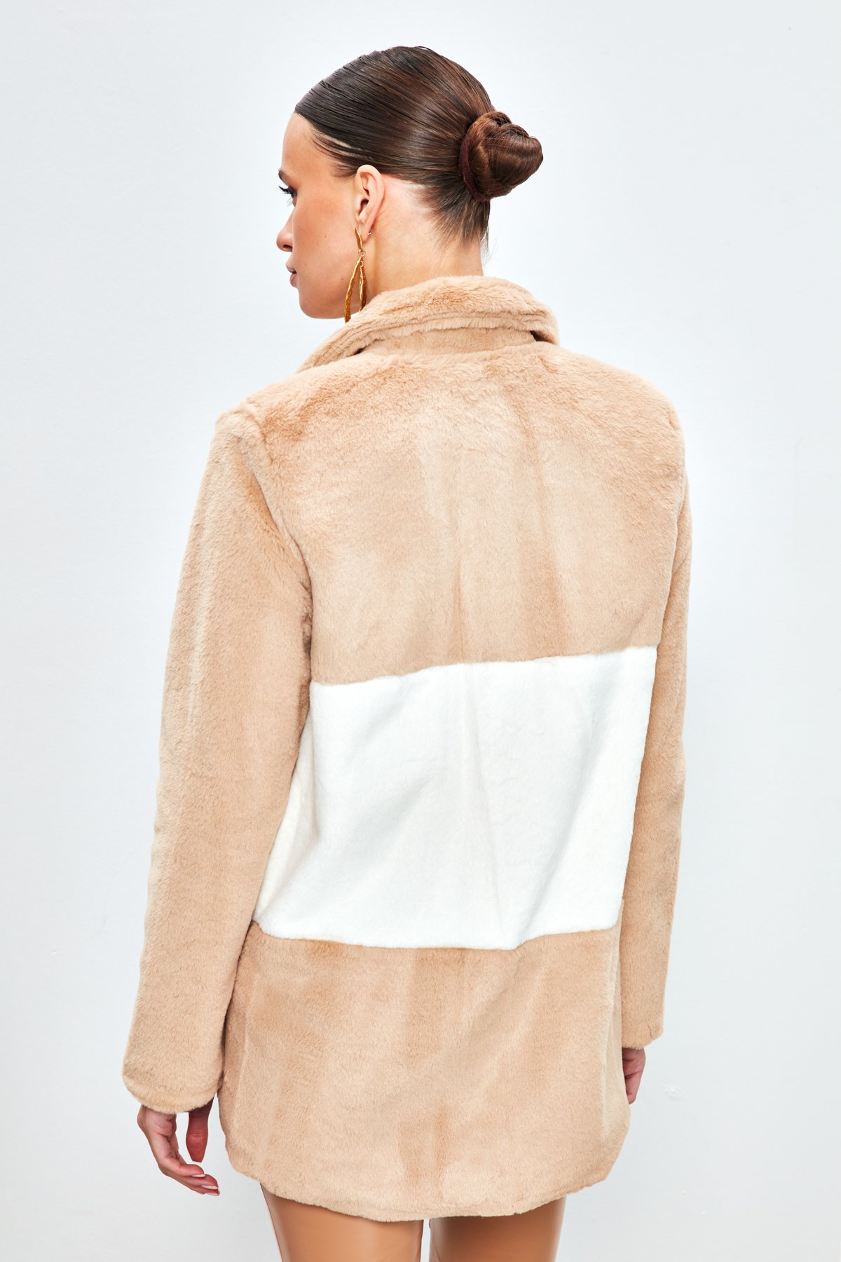 Çift Renk Peluş Ceket - TABA-EKRU
