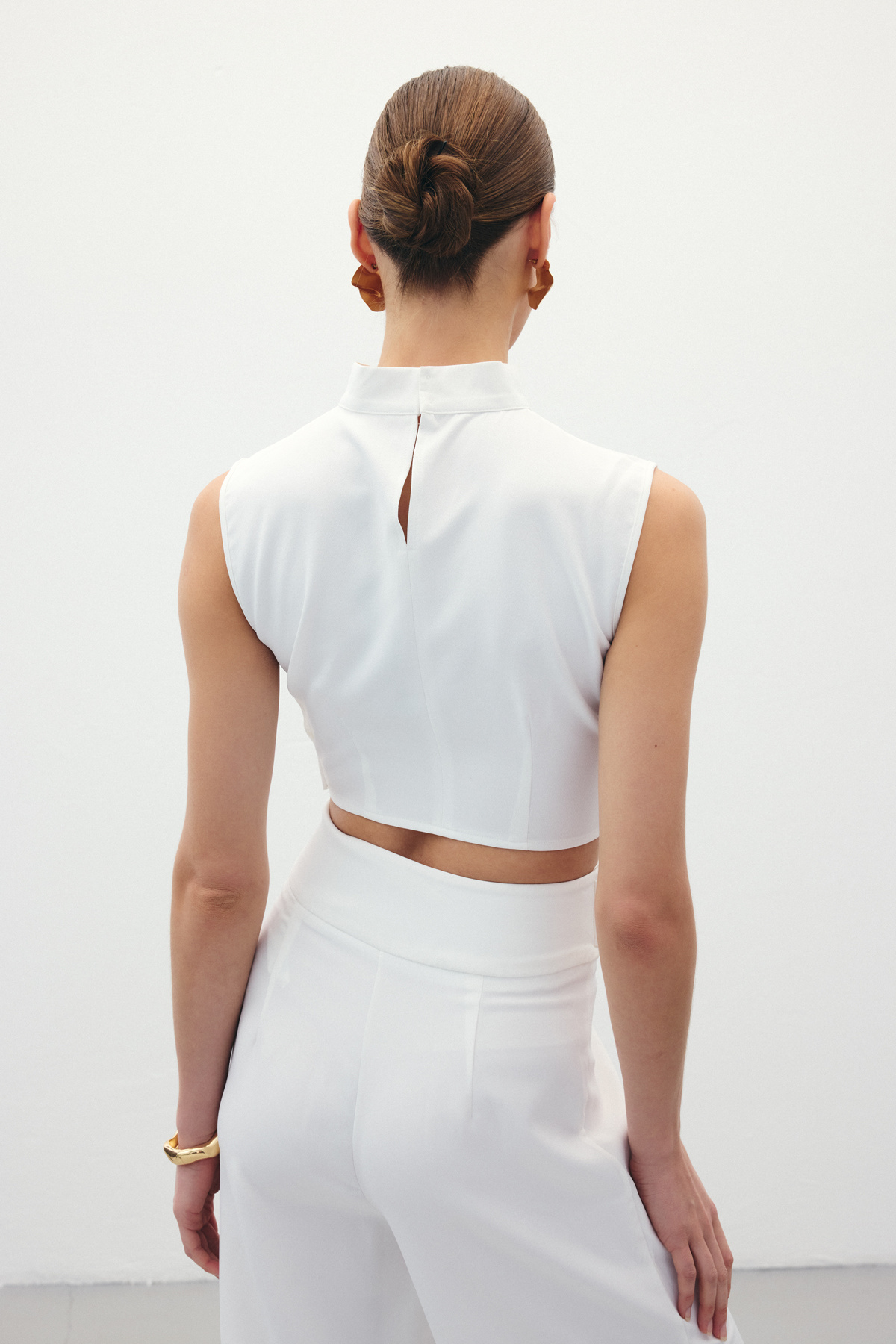 Çıt Çıt Detaylı Crop Bluz - Ekru