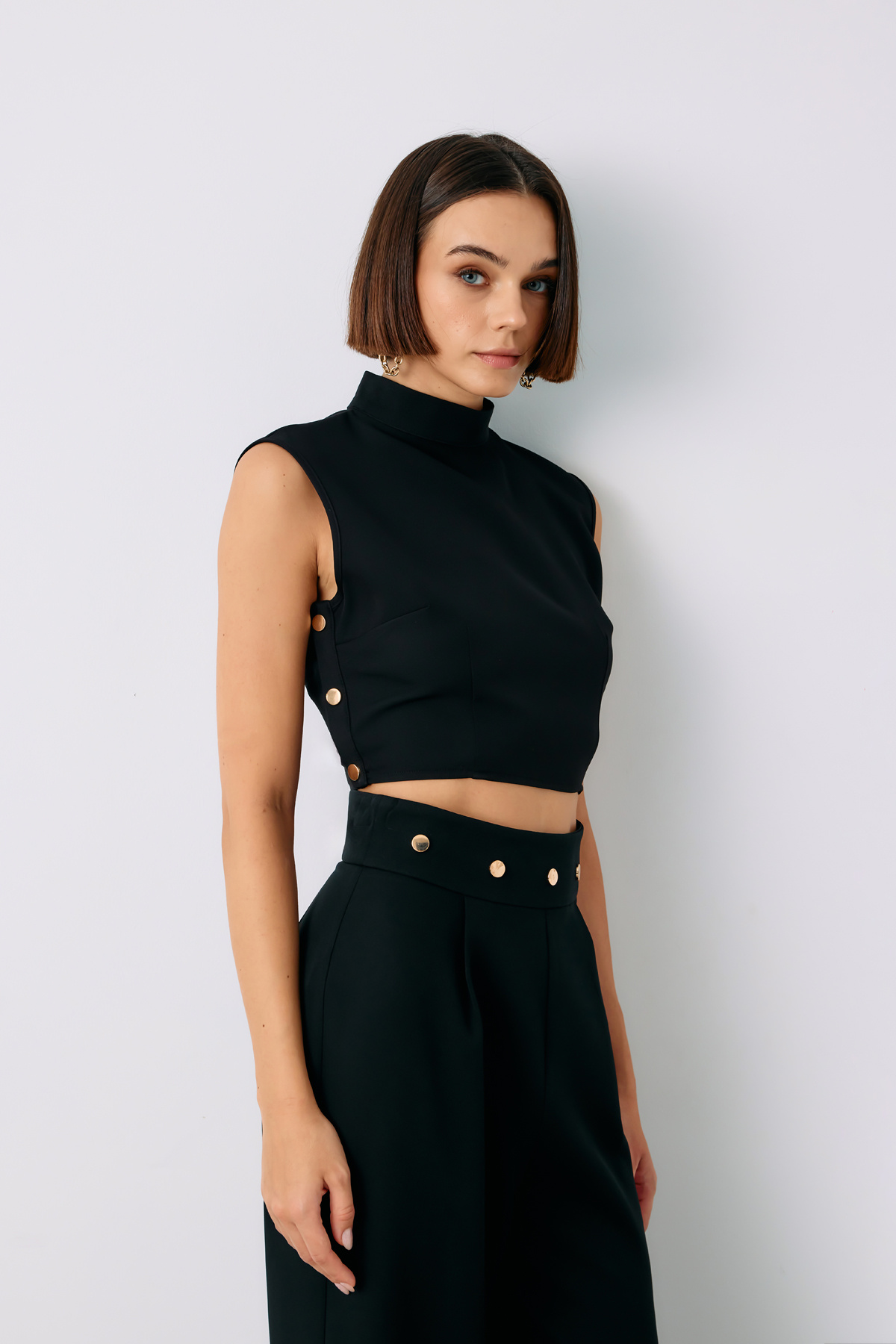 Çıt Çıt Detaylı Crop Bluz - SİYAH