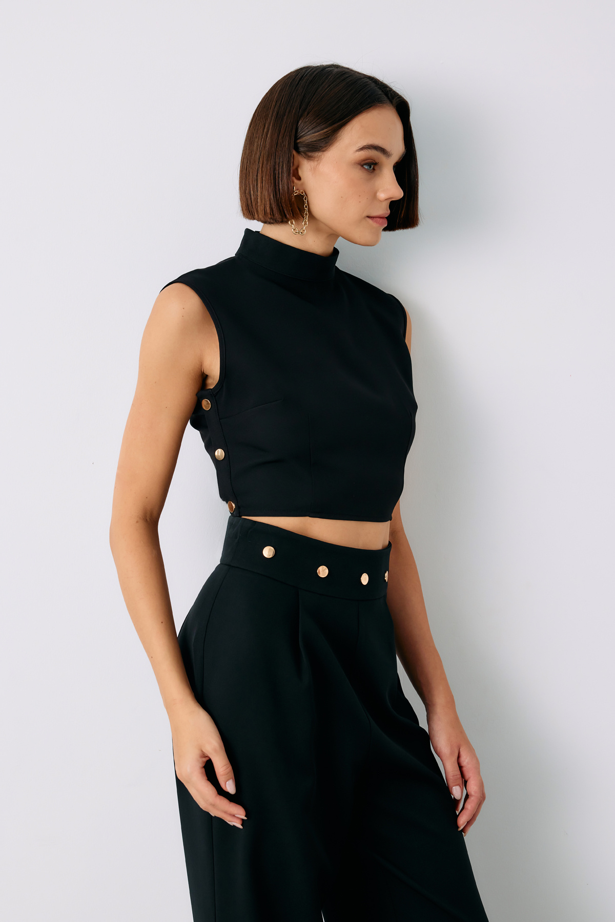 Çıt Çıt Detaylı Crop Bluz - SİYAH