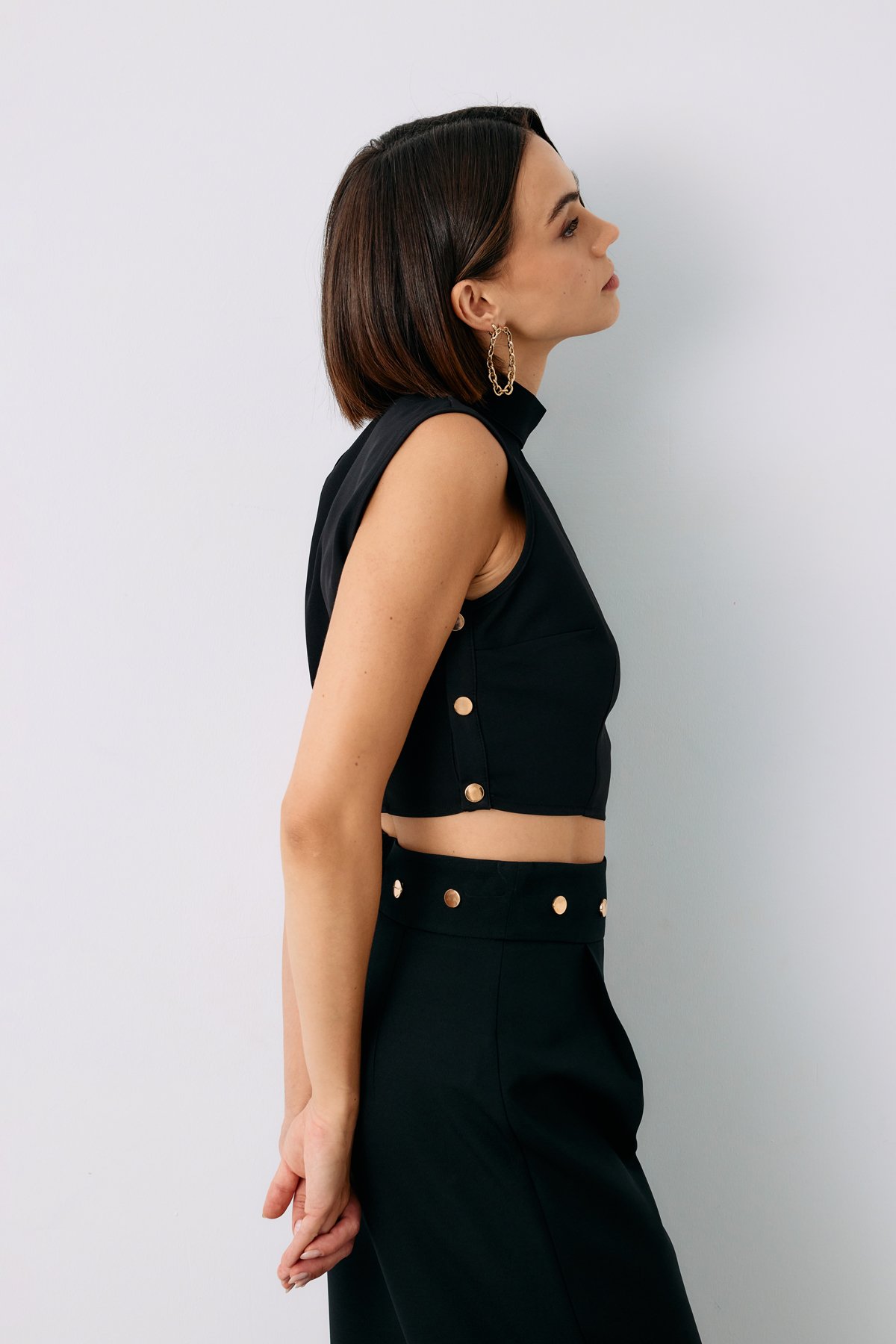 Çıt Çıt Detaylı Crop Bluz - SİYAH