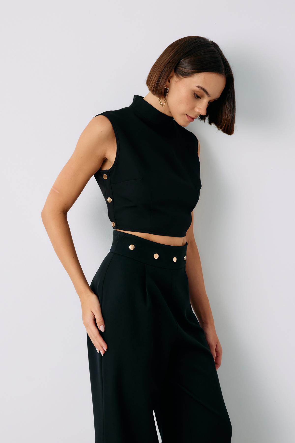 Çıt Çıt Detaylı Crop Bluz - SİYAH