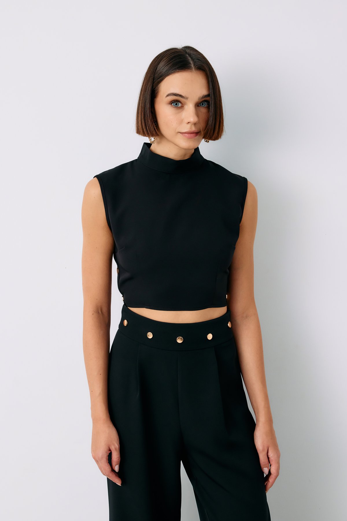 Çıt Çıt Detaylı Crop Bluz - SİYAH