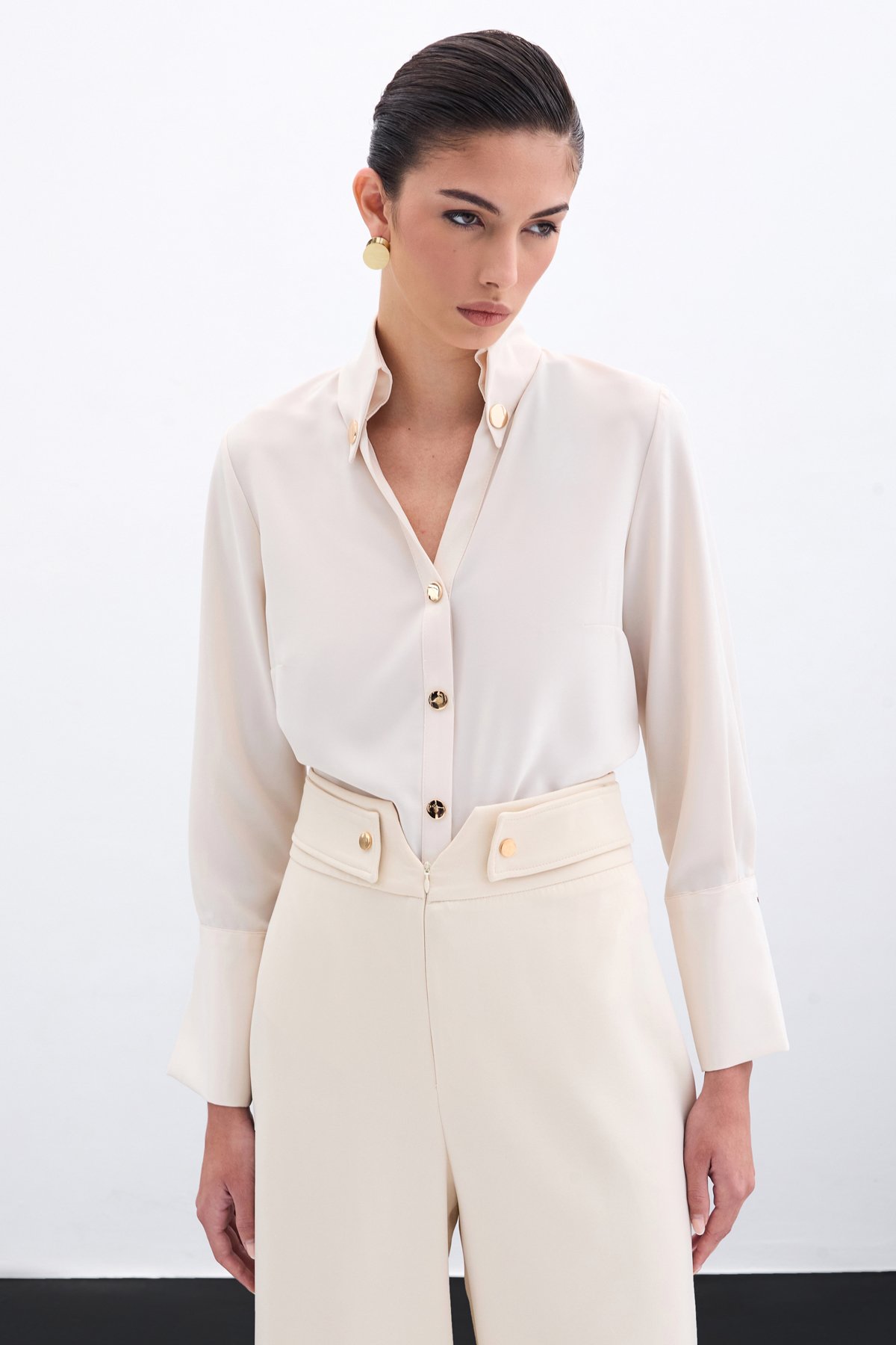 Çıt Çıt Detaylı Gömlek - Bej