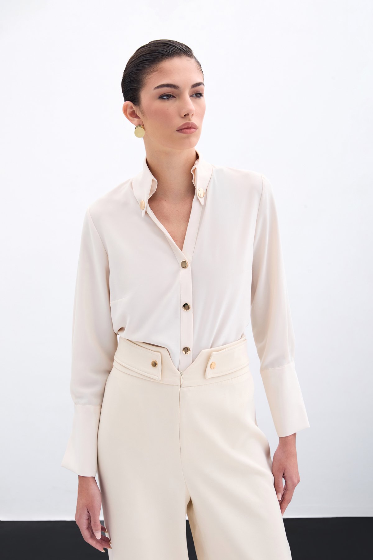 Çıt Çıt Detaylı Gömlek - Bej