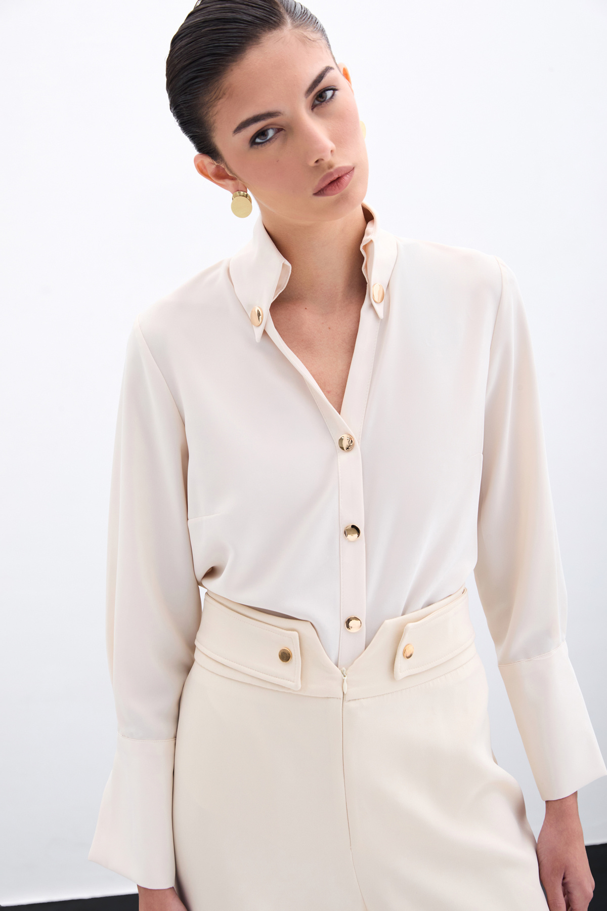 Çıt Çıt Detaylı Gömlek - Bej