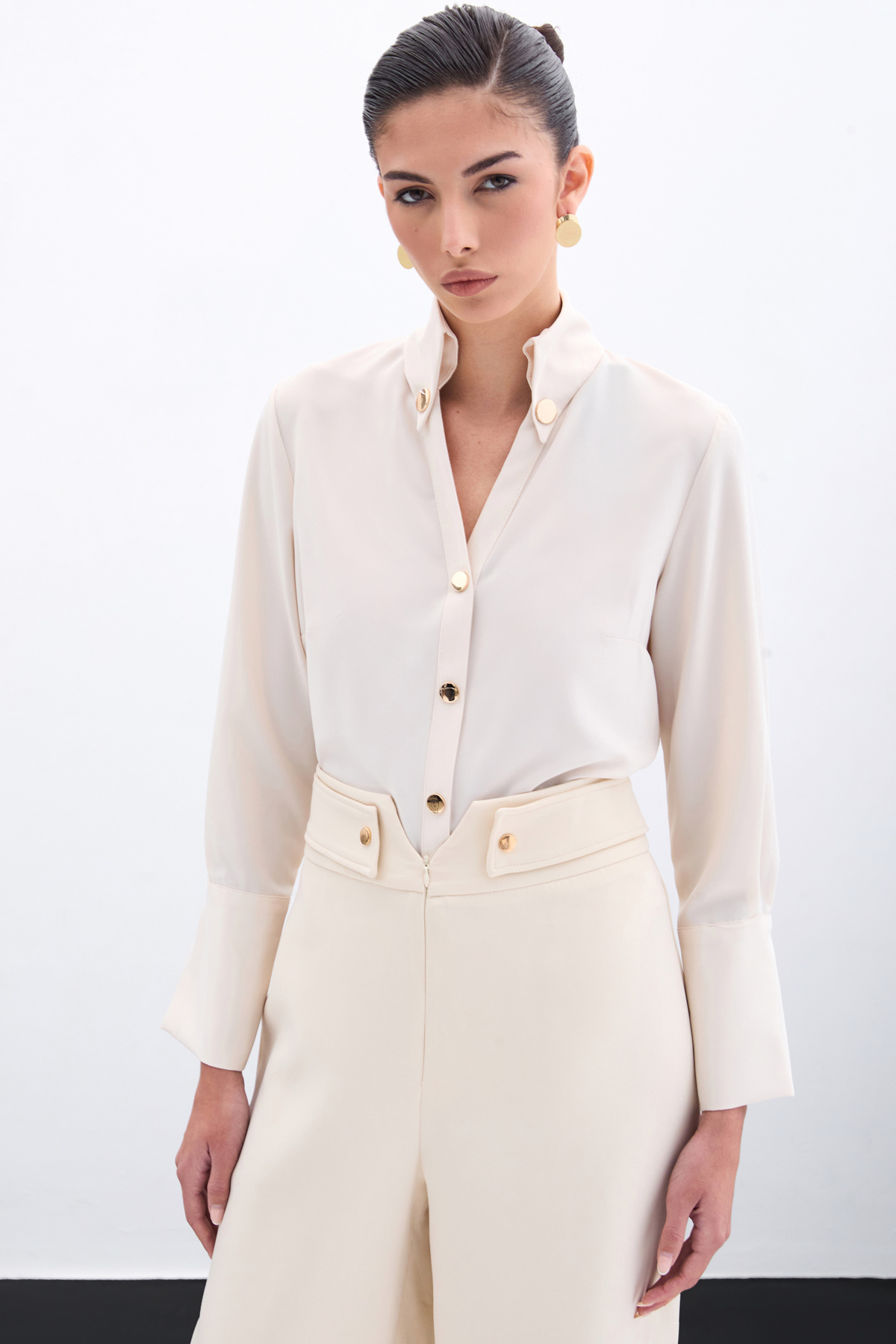 Çıt Çıt Detaylı Gömlek - Bej