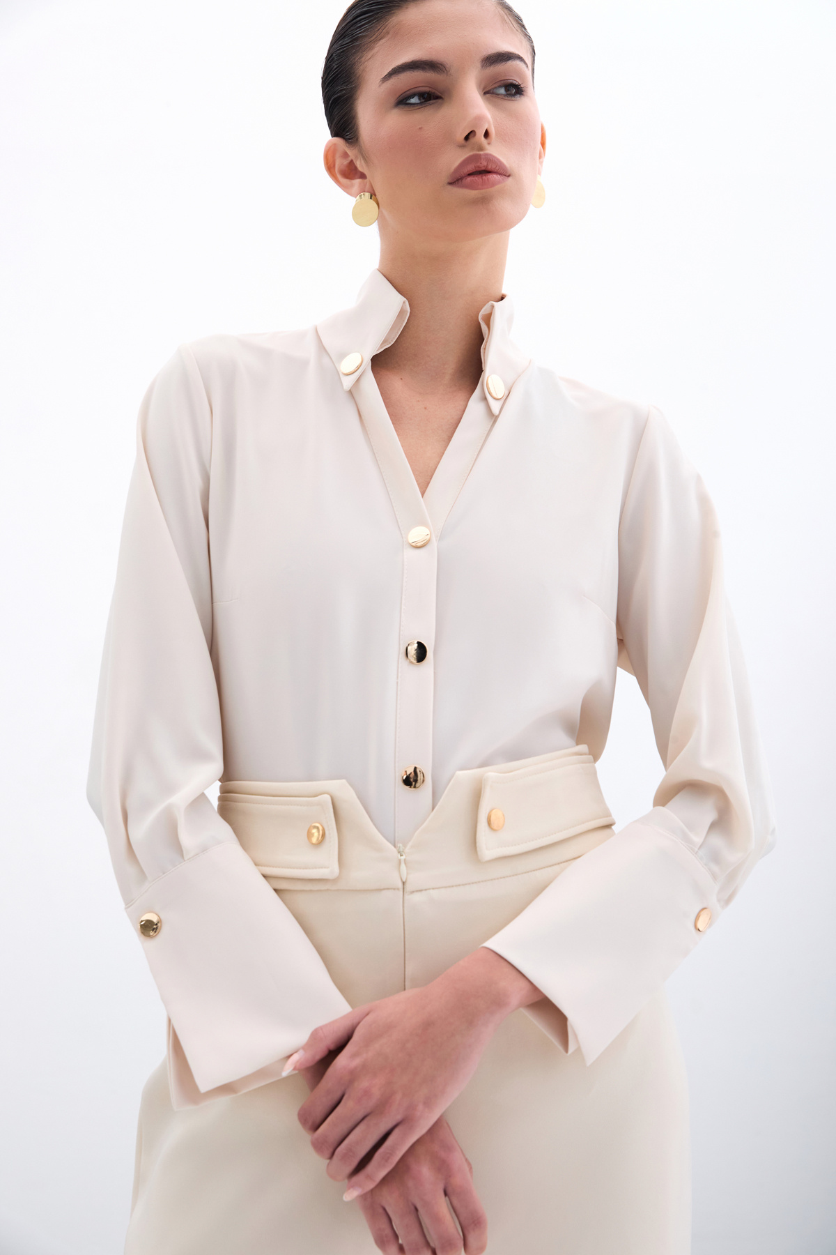 Çıt Çıt Detaylı Gömlek - Bej