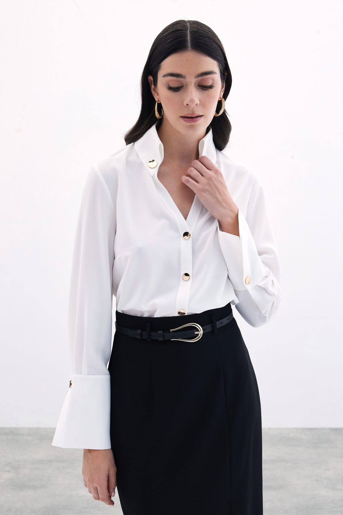 Çıt Çıt Detaylı Gömlek - Ekru