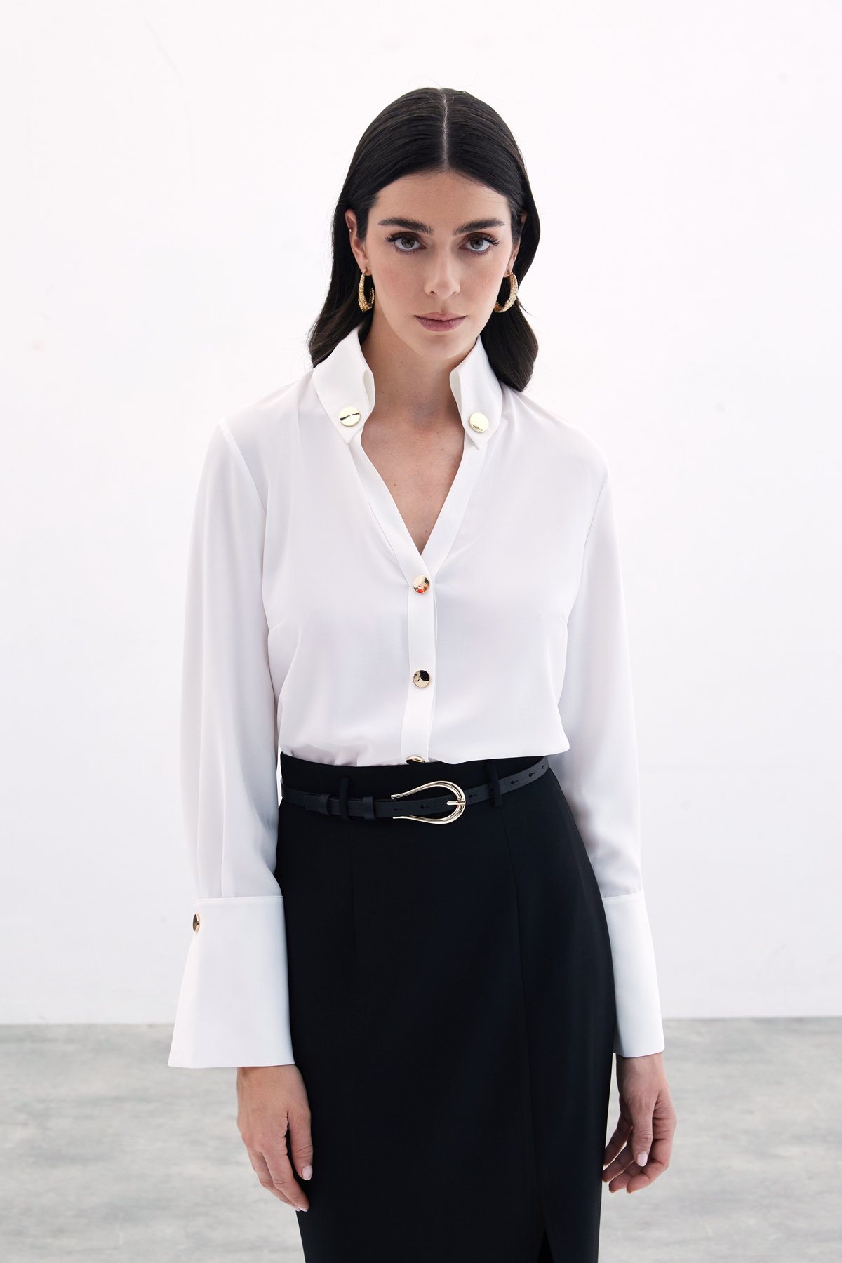 Çıt Çıt Detaylı Gömlek - Ekru