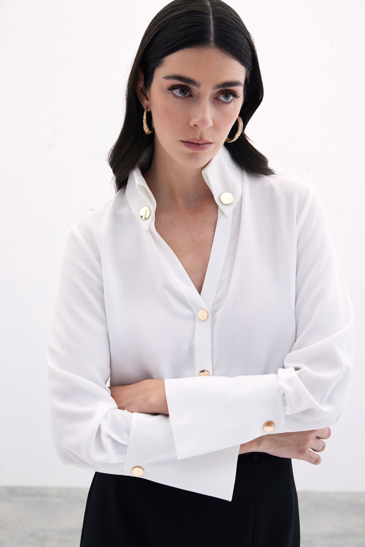 Çıt Çıt Detaylı Gömlek - Ekru