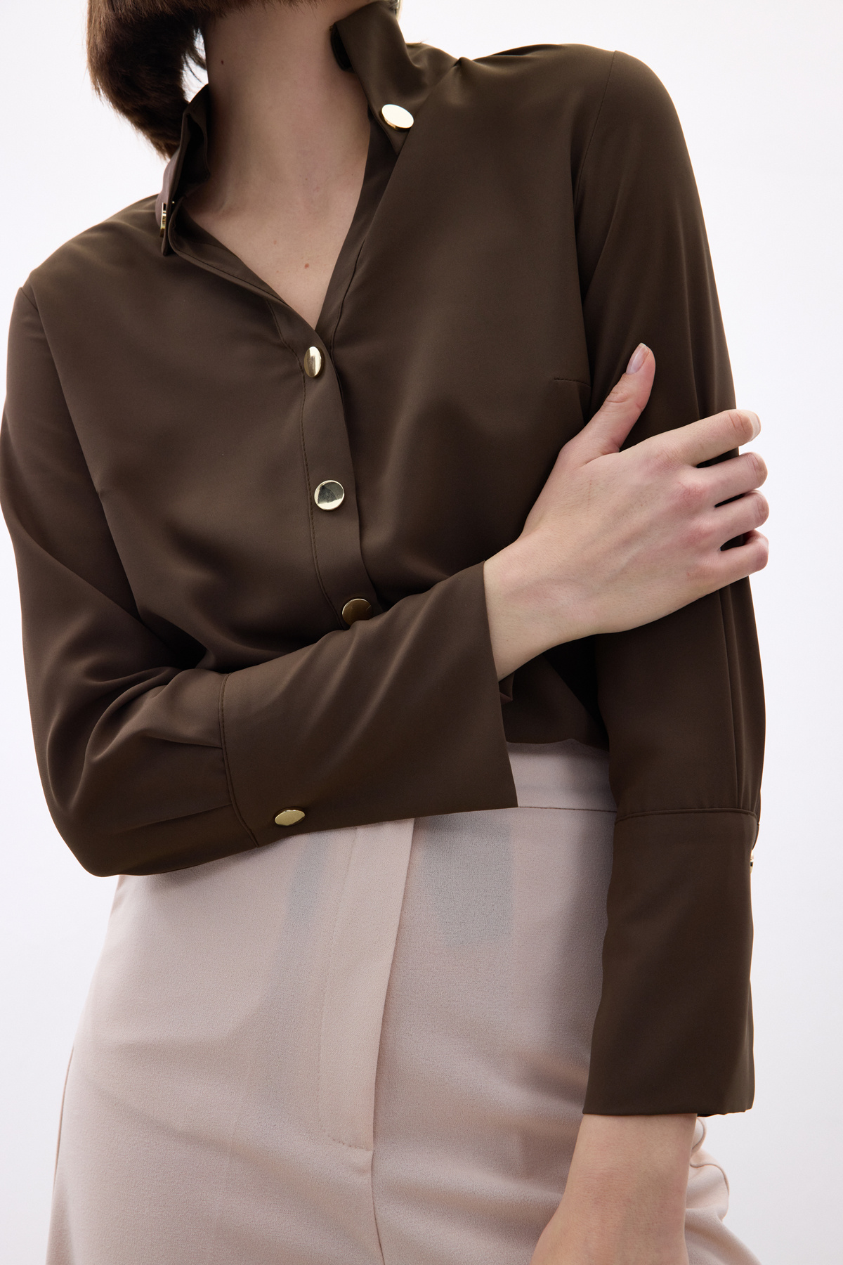 Snap Detail Shirt - Brown