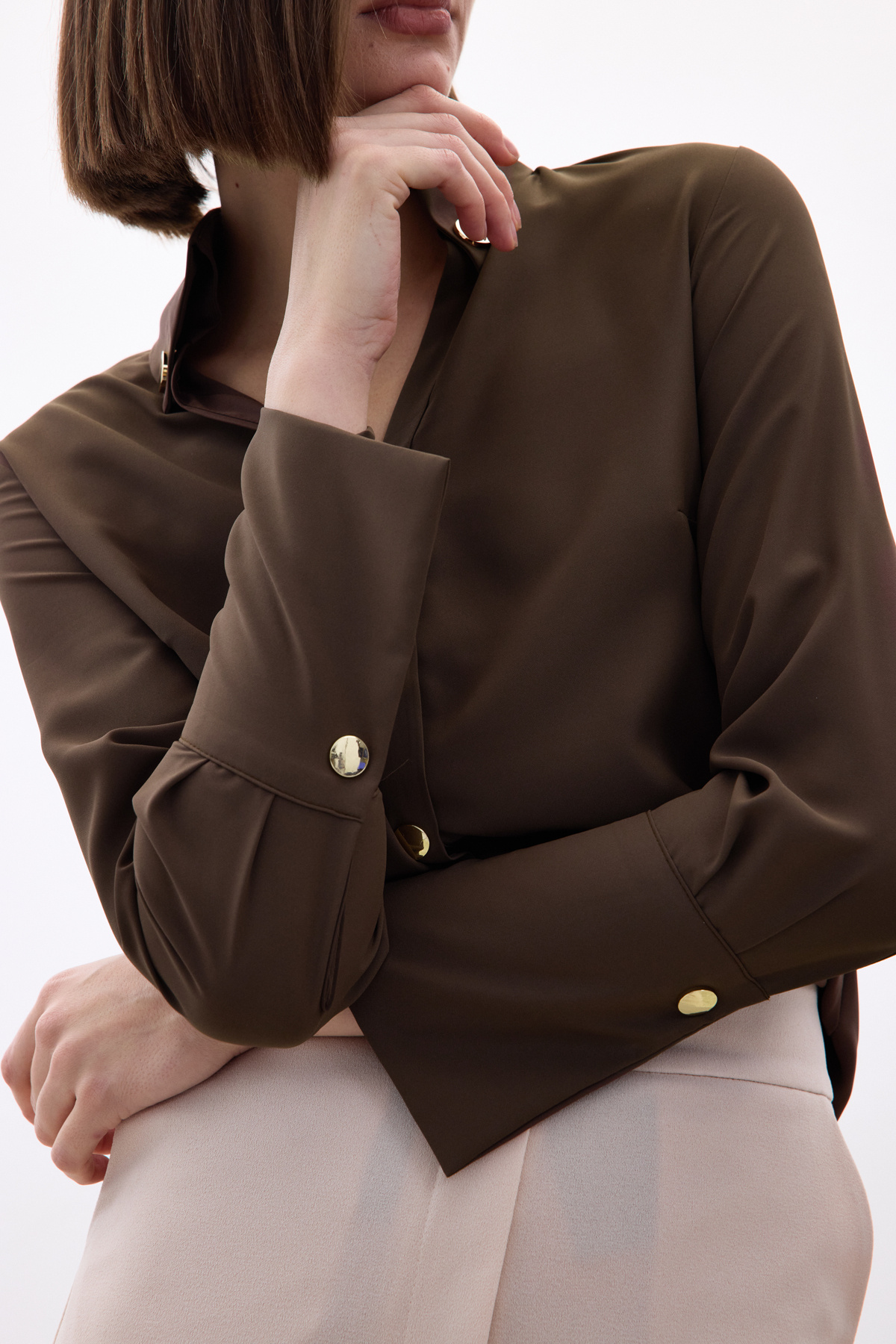 Snap Detail Shirt - Brown