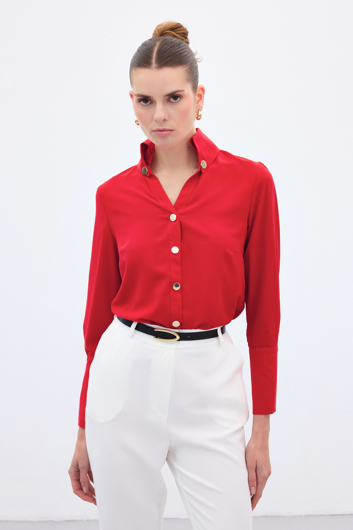 Snap Detail Shirt - Red