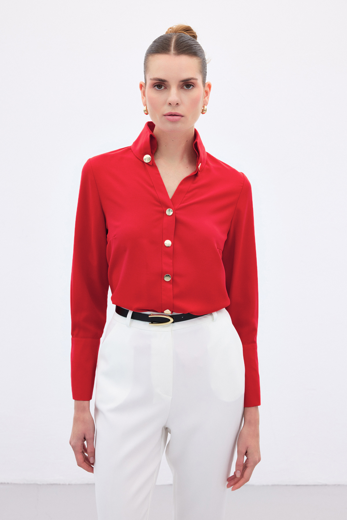 Snap Detail Shirt - Red