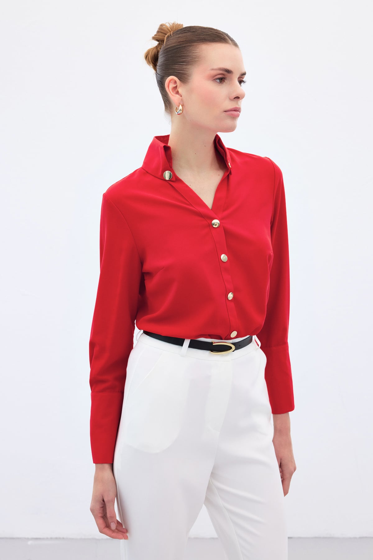 Snap Detail Shirt - Red