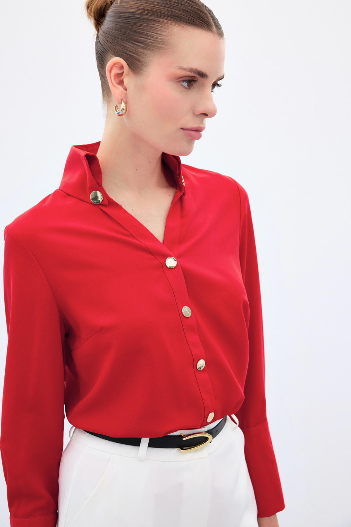 Snap Detail Shirt - Red