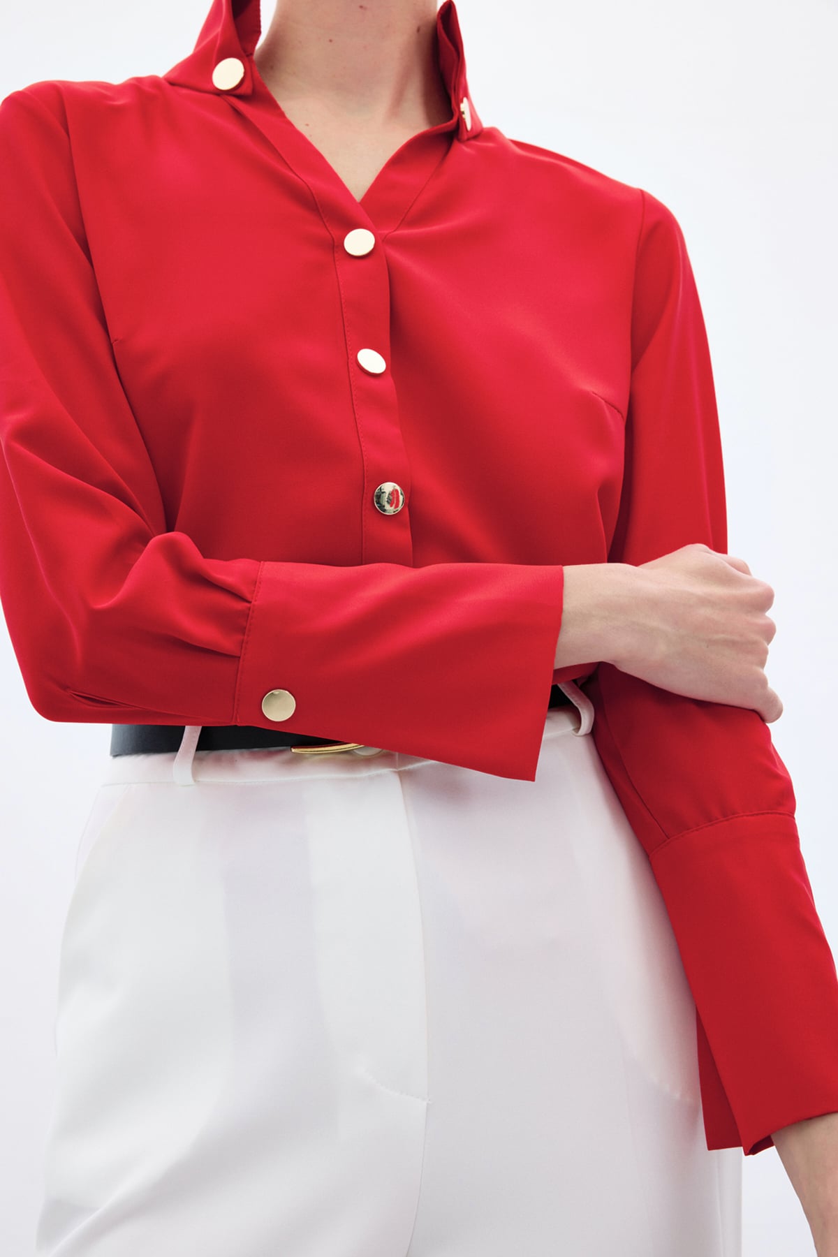 Snap Detail Shirt - Red