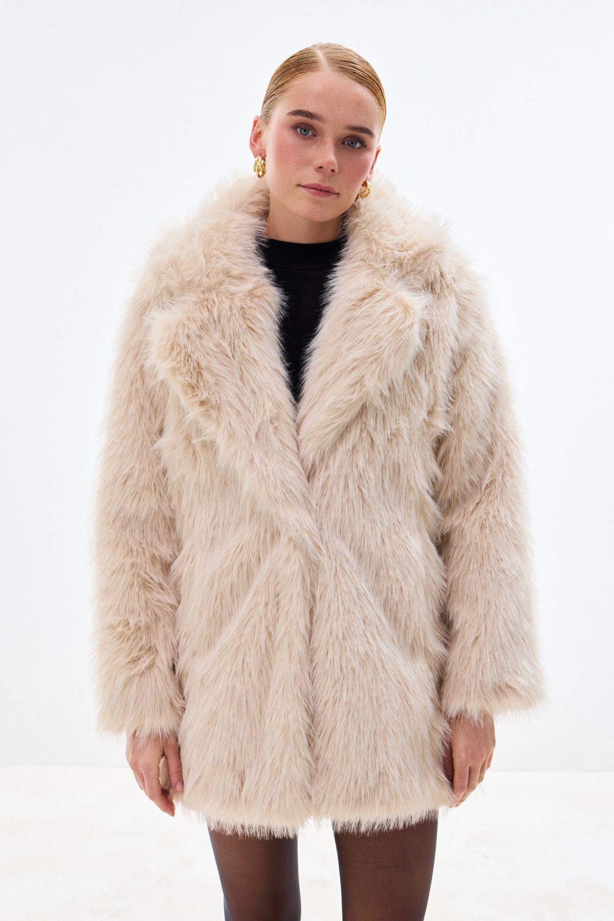 Çıt Çıt Detaylı Kürk - Bej