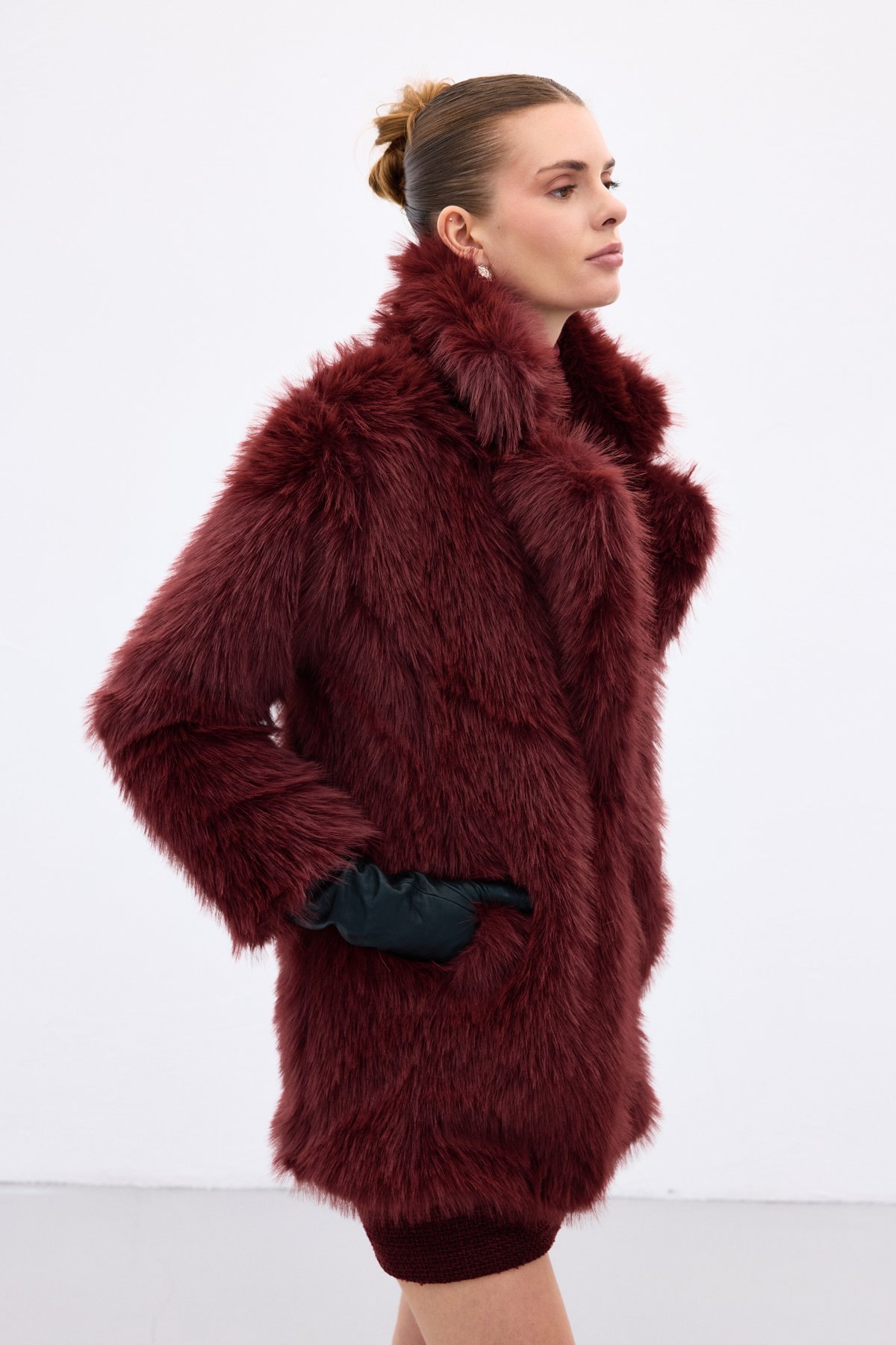 Çıt Çıt Detaylı Kürk - Bordo