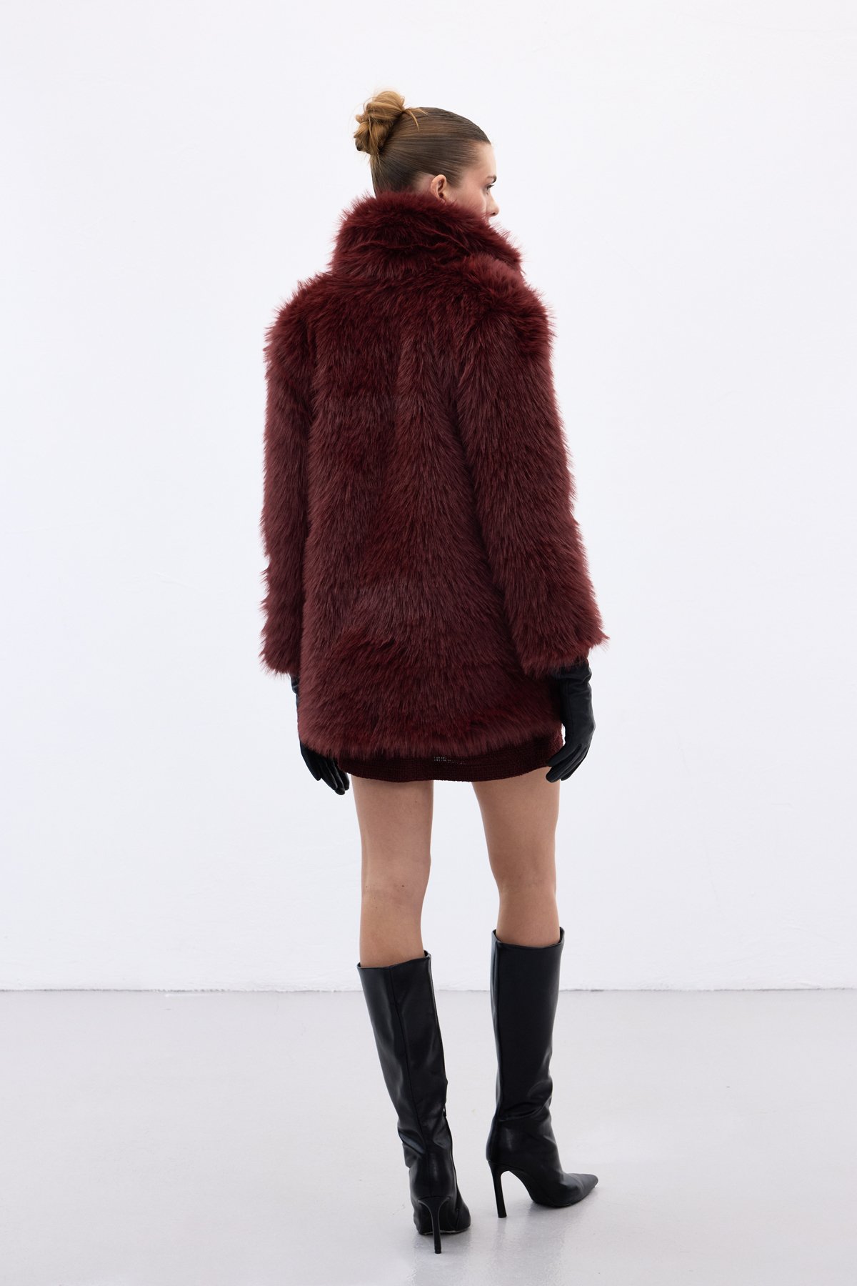 Çıt Çıt Detaylı Kürk - Bordo