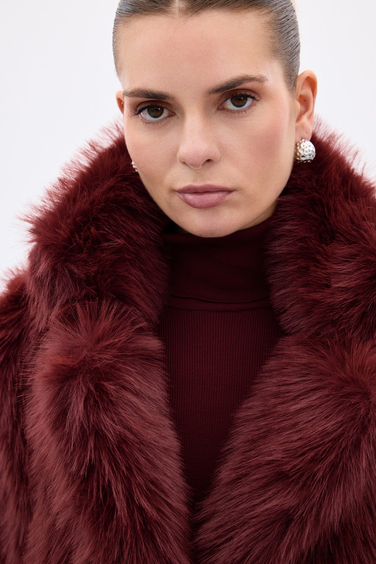 Çıt Çıt Detaylı Kürk - Bordo