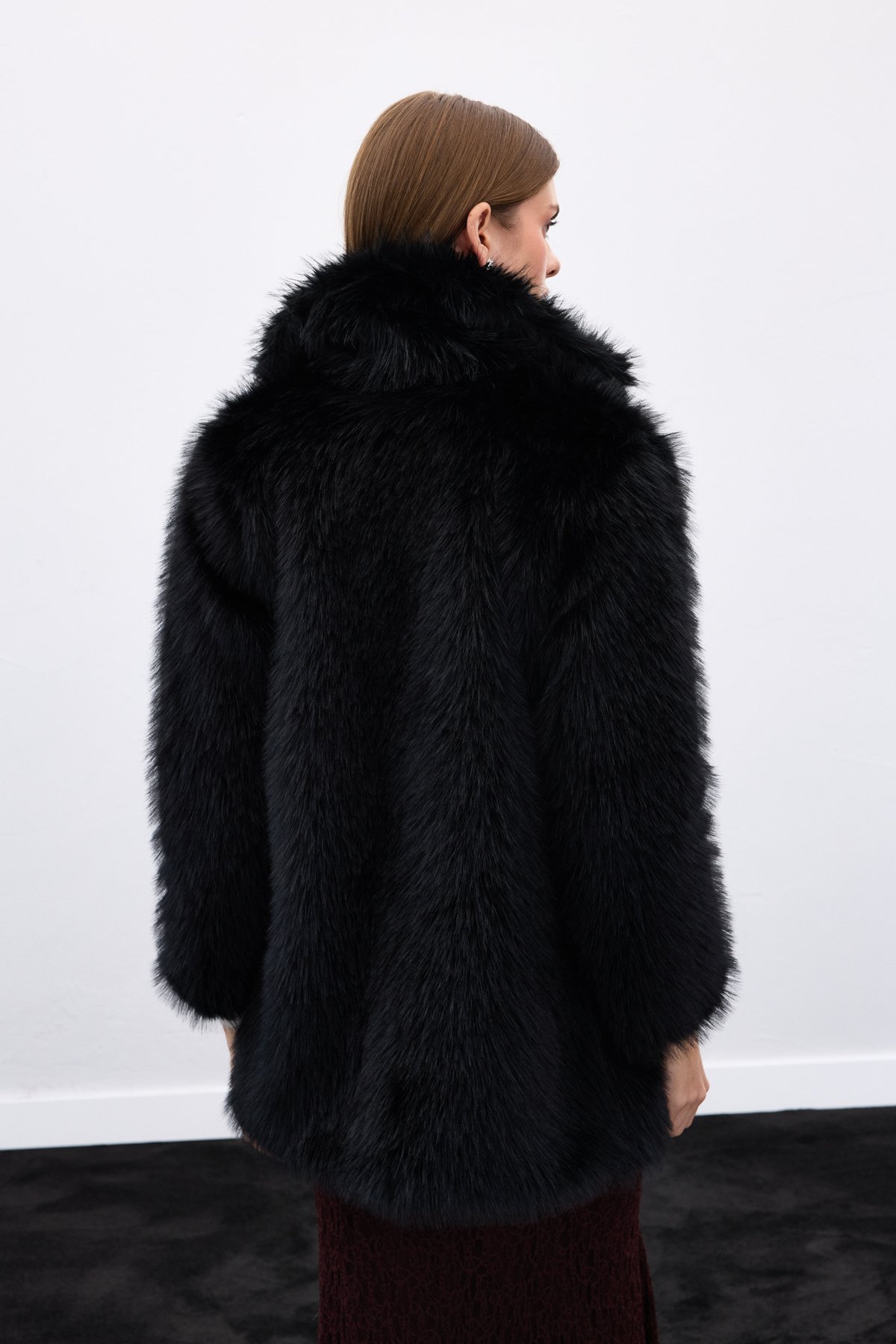 Çıt Çıt Detaylı Kürk - Siyah