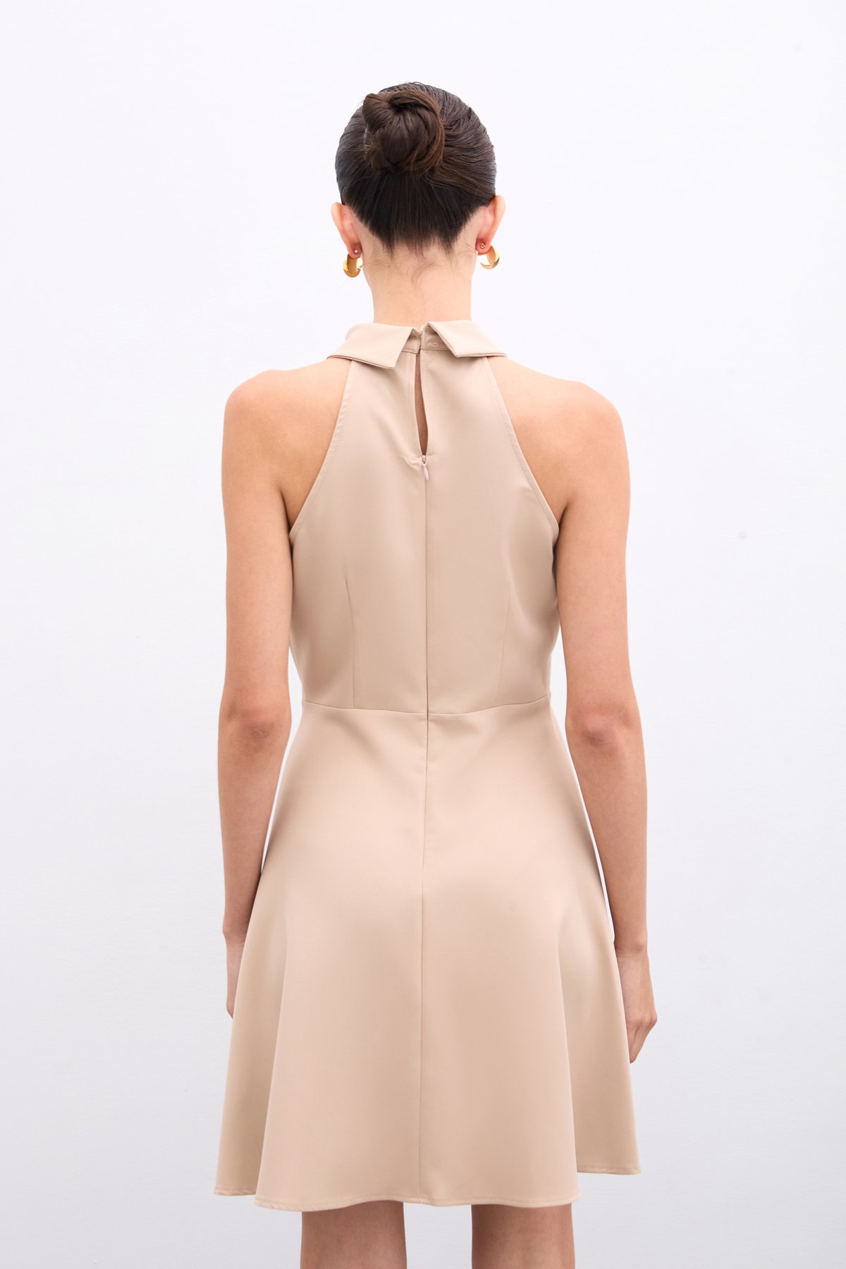 Çıt Çıtlı Kısa Elbise - Bej