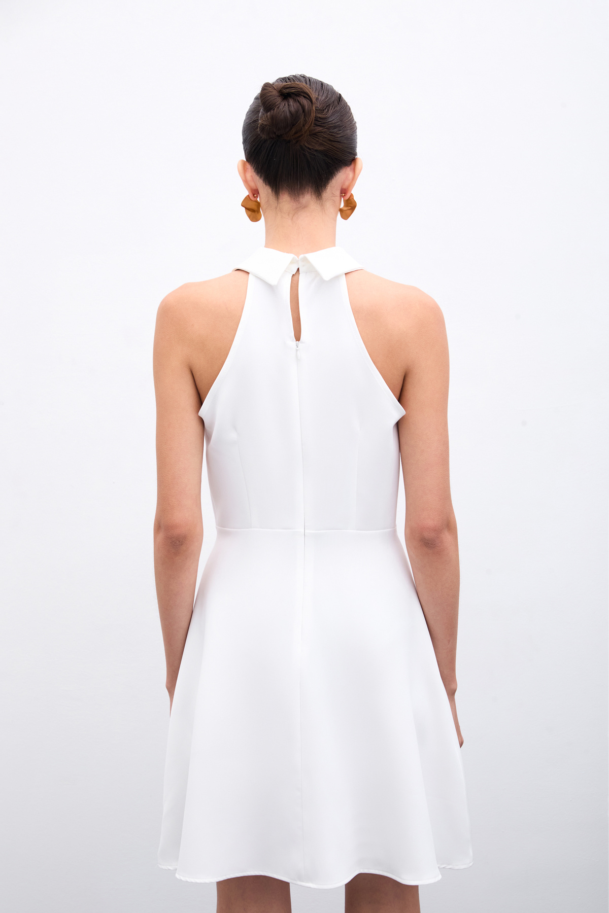 Çıt Çıtlı Kısa Elbise - Ekru