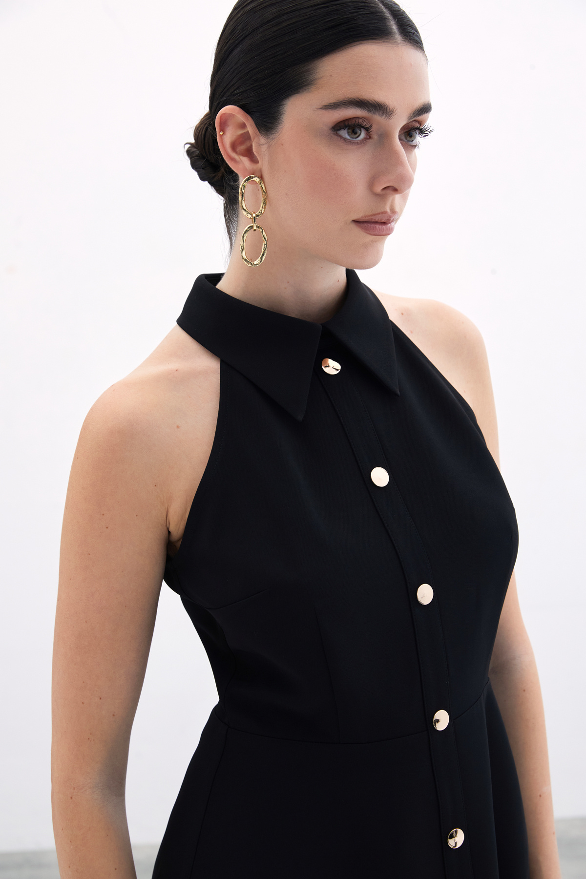 Çıt Çıtlı Kısa Elbise - Siyah