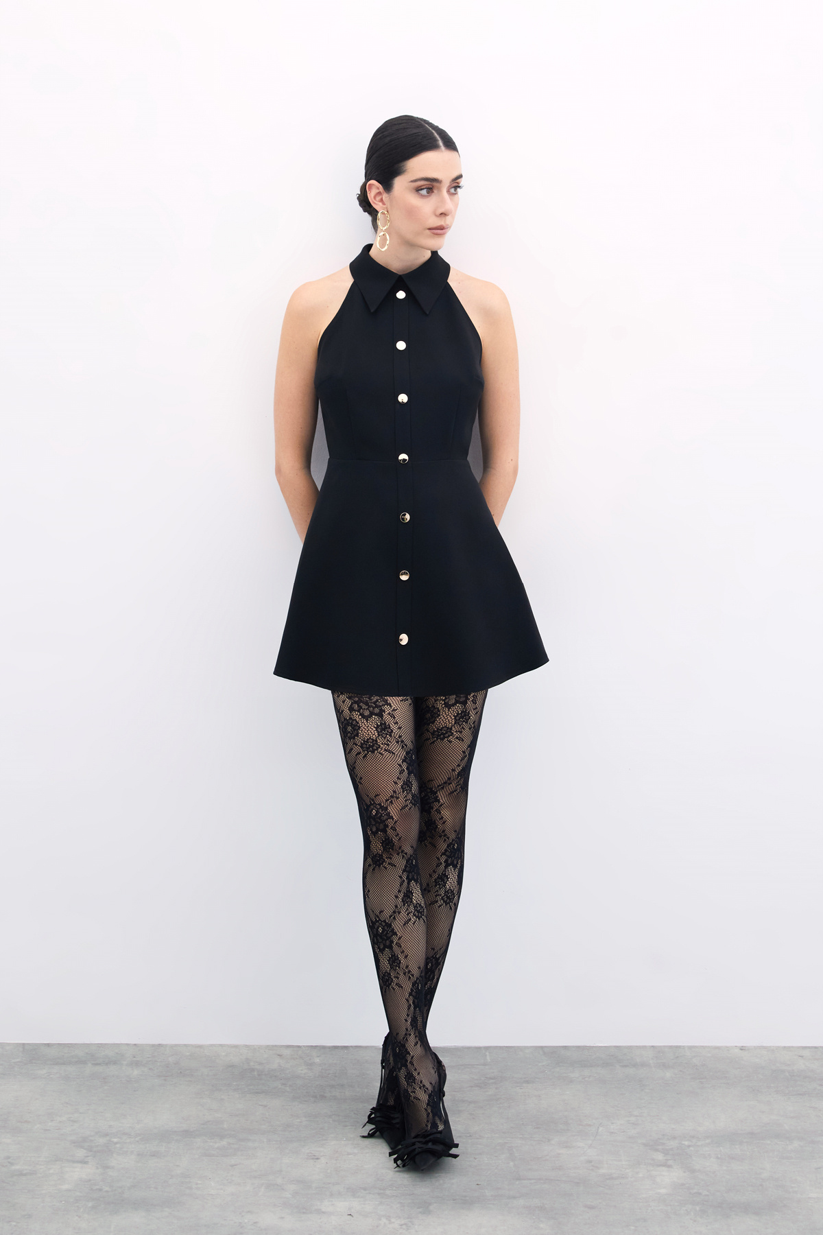 Çıt Çıtlı Kısa Elbise - Siyah