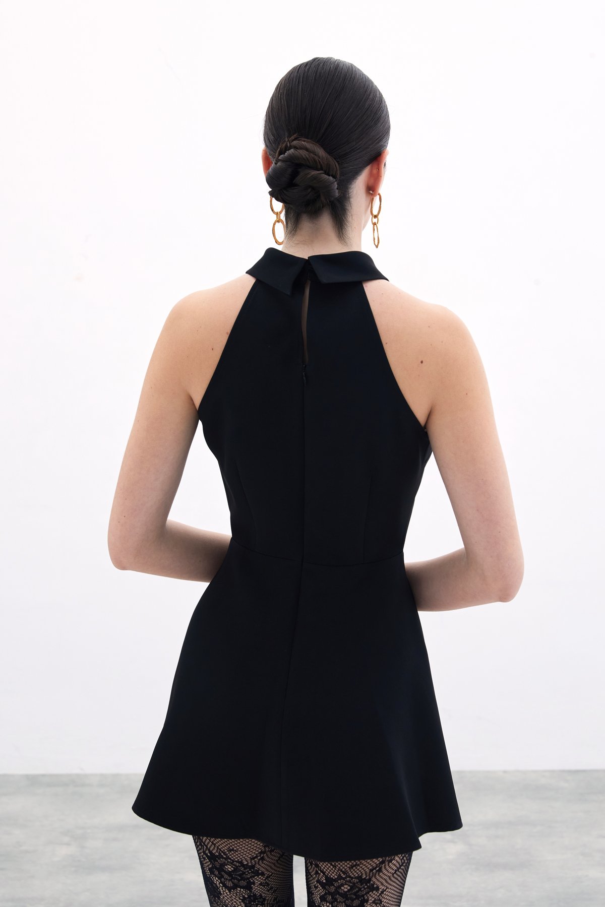 Çıt Çıtlı Kısa Elbise - Siyah