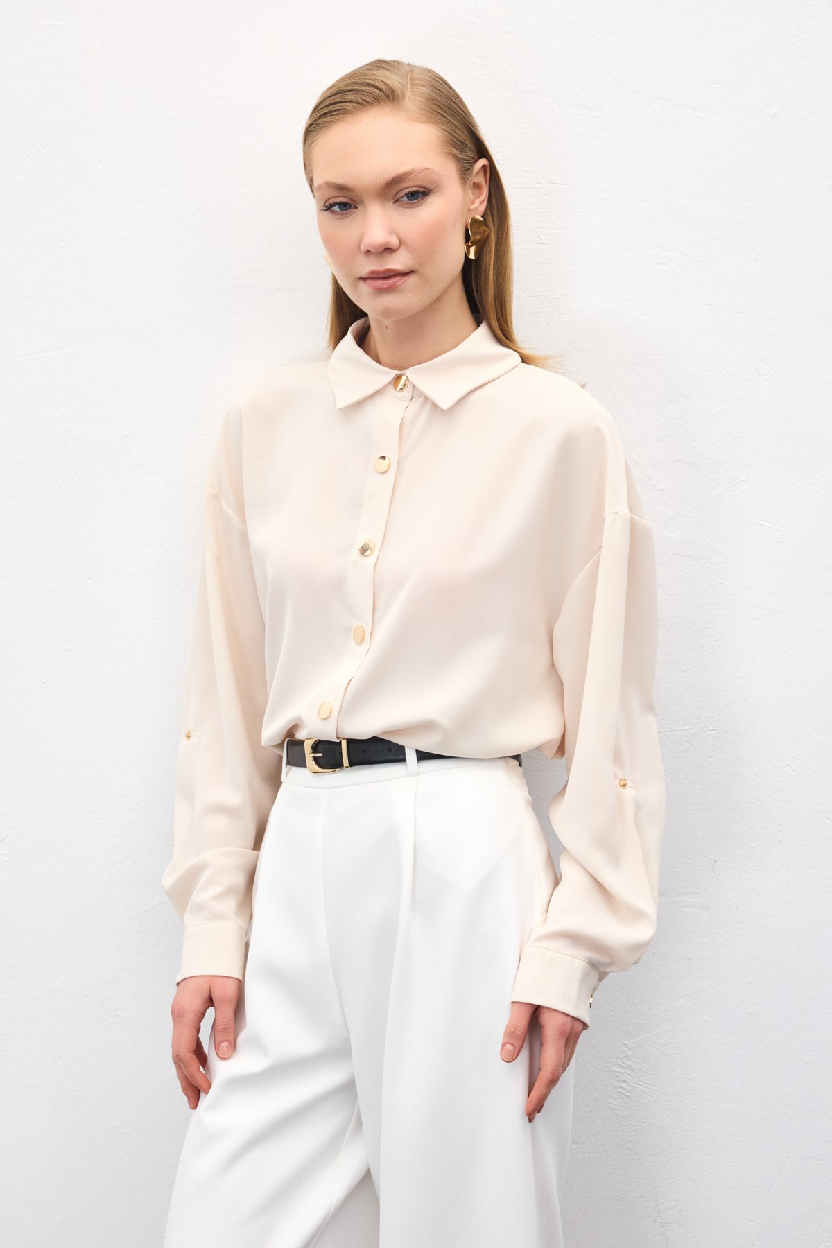 Çıtçıt Detaylı Gömlek - Bej