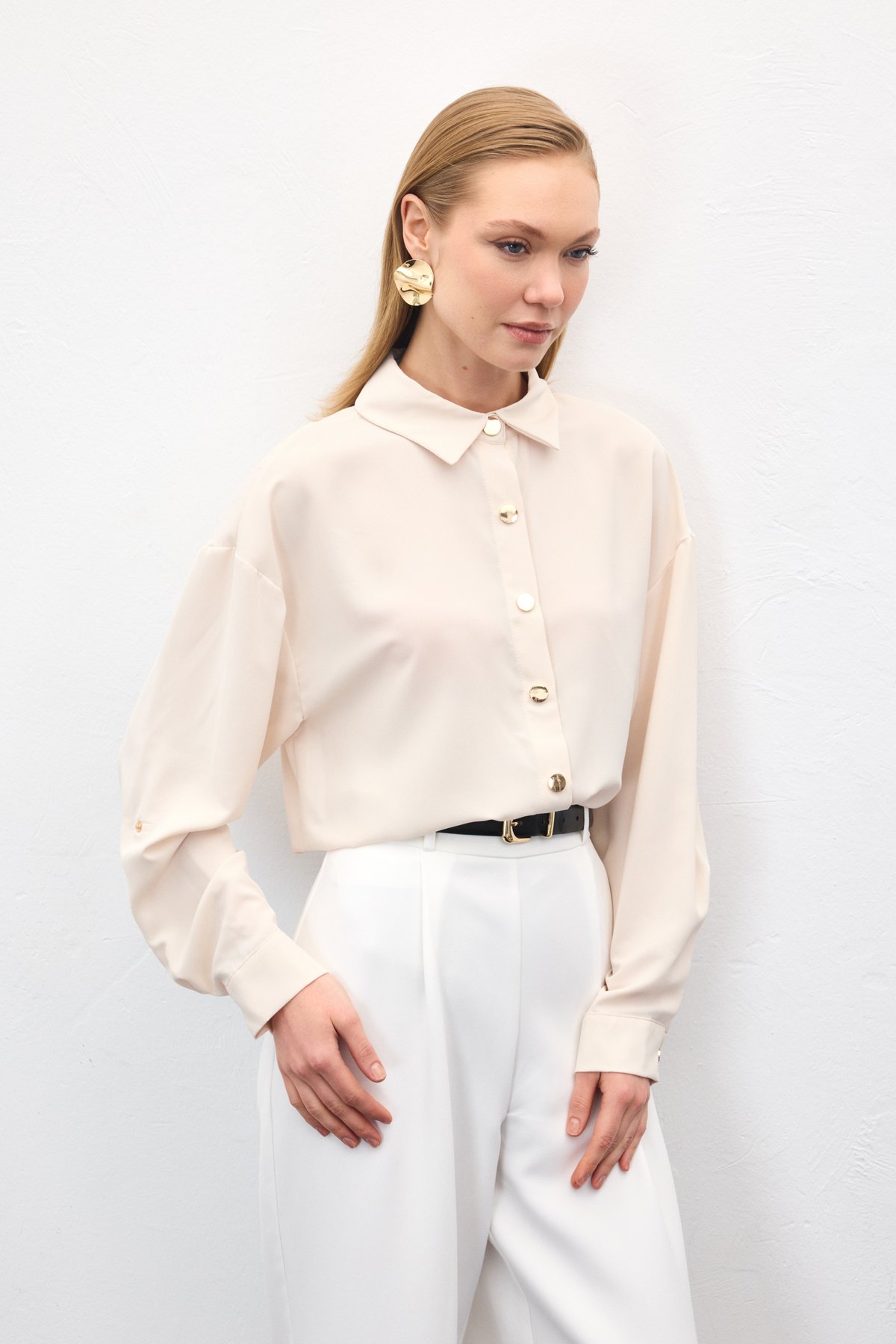 Çıtçıt Detaylı Gömlek - Bej