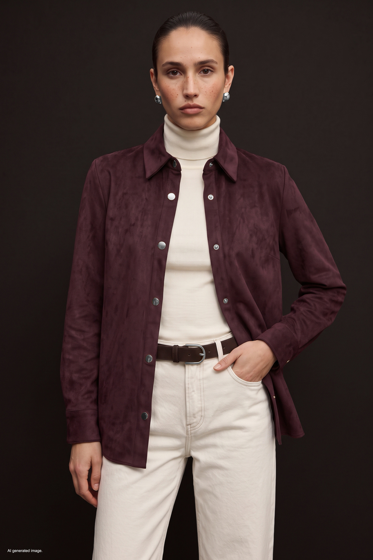 Çıtçıt Detaylı Süet Gömlek - Bordo