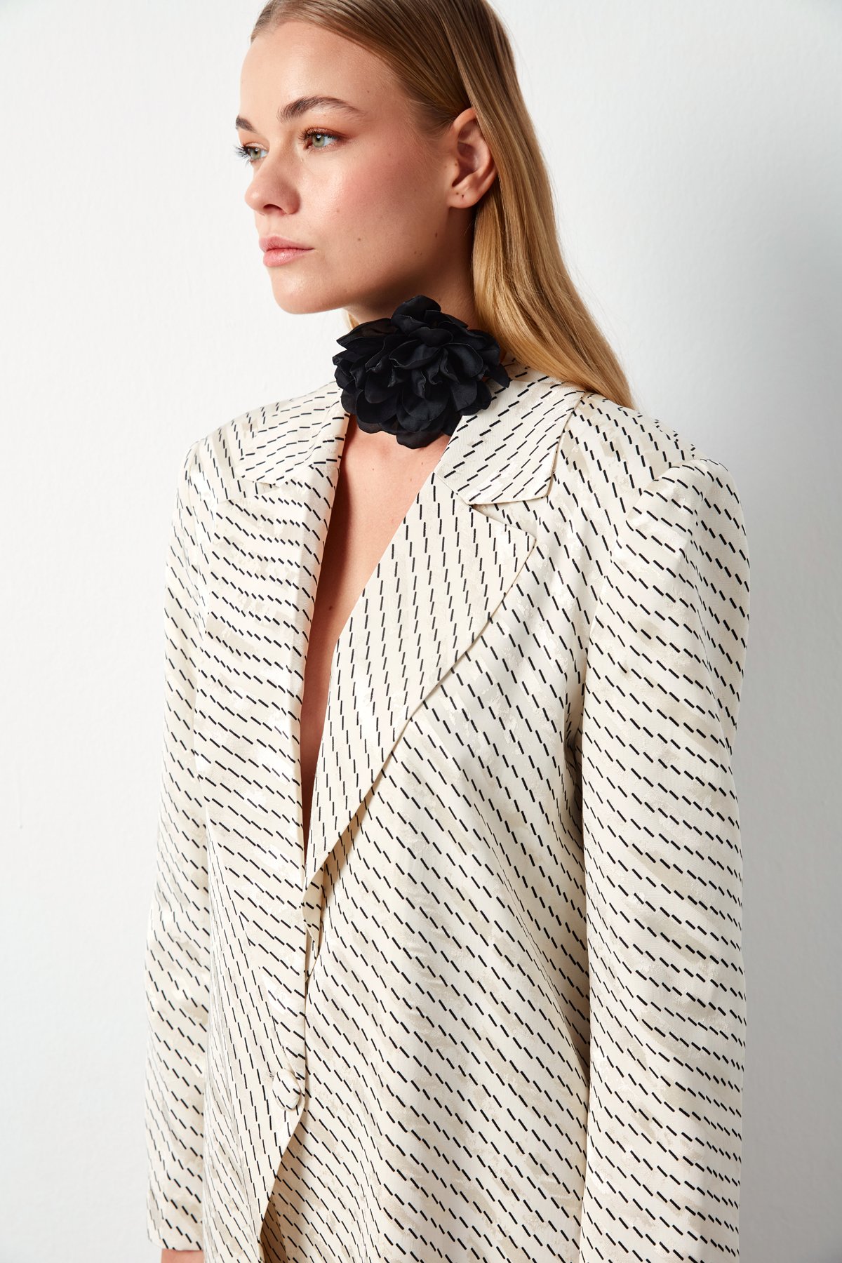 Çizgi Desenli Ceket - BEJ