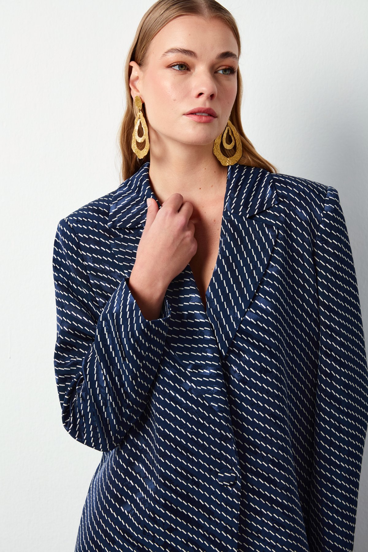 Çizgi Desenli Ceket - LACİVERT
