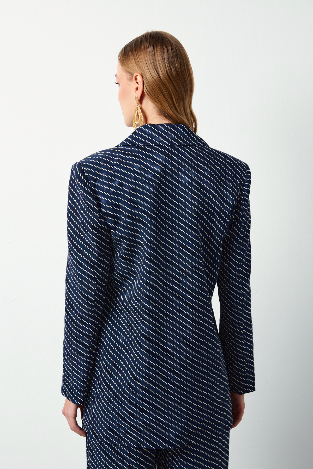 Çizgi Desenli Ceket - LACİVERT