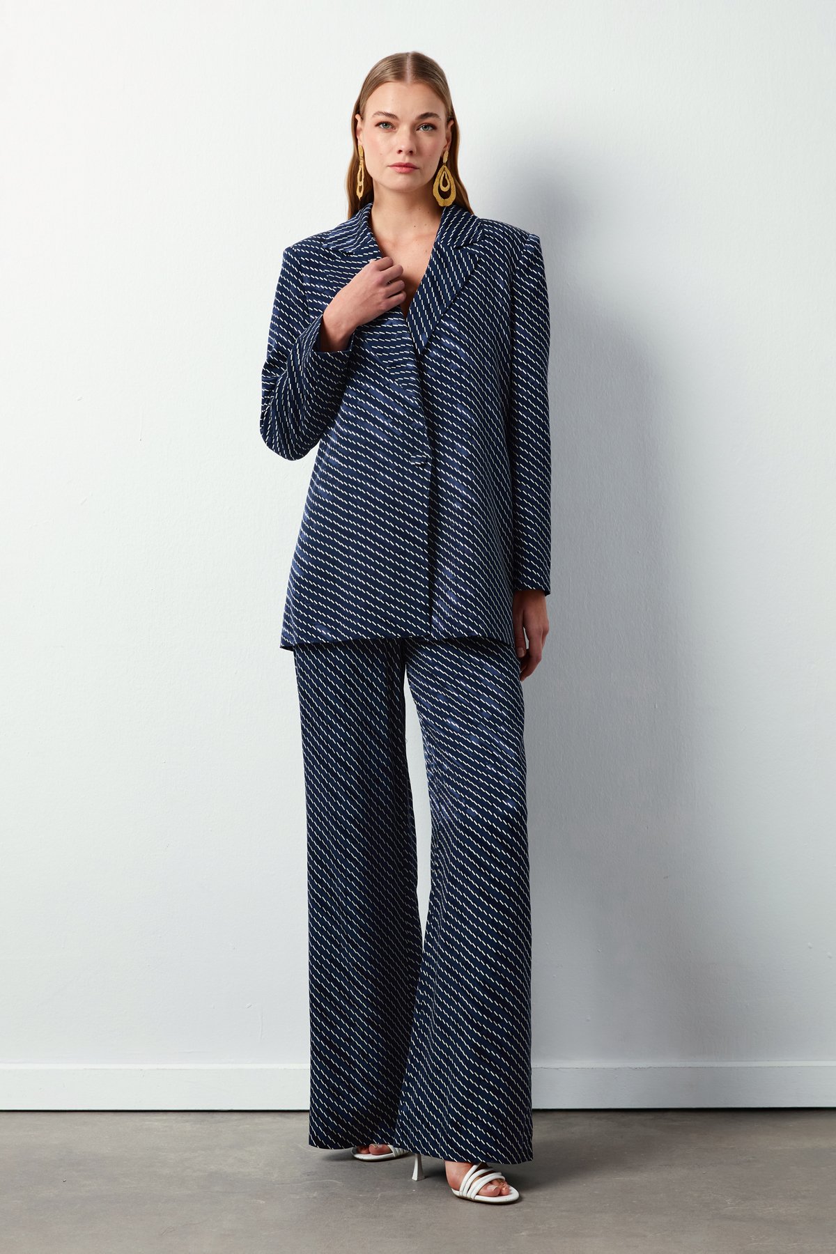 Çizgi Desenli Ceket - LACİVERT