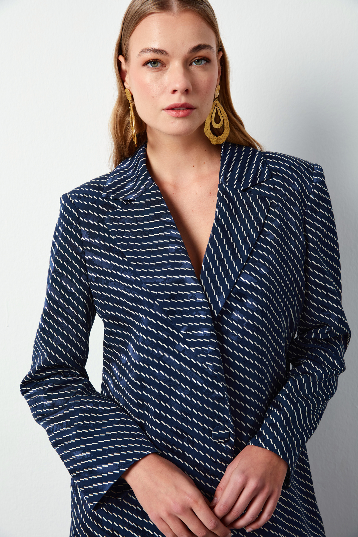 Çizgi Desenli Ceket - LACİVERT