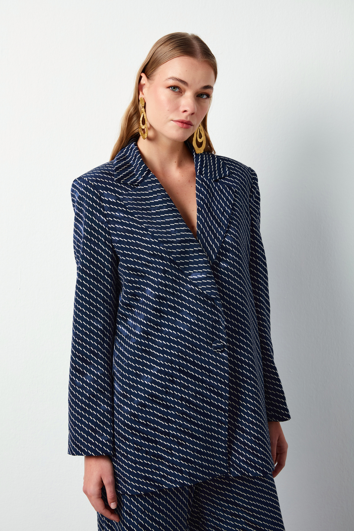 Çizgi Desenli Ceket - LACİVERT