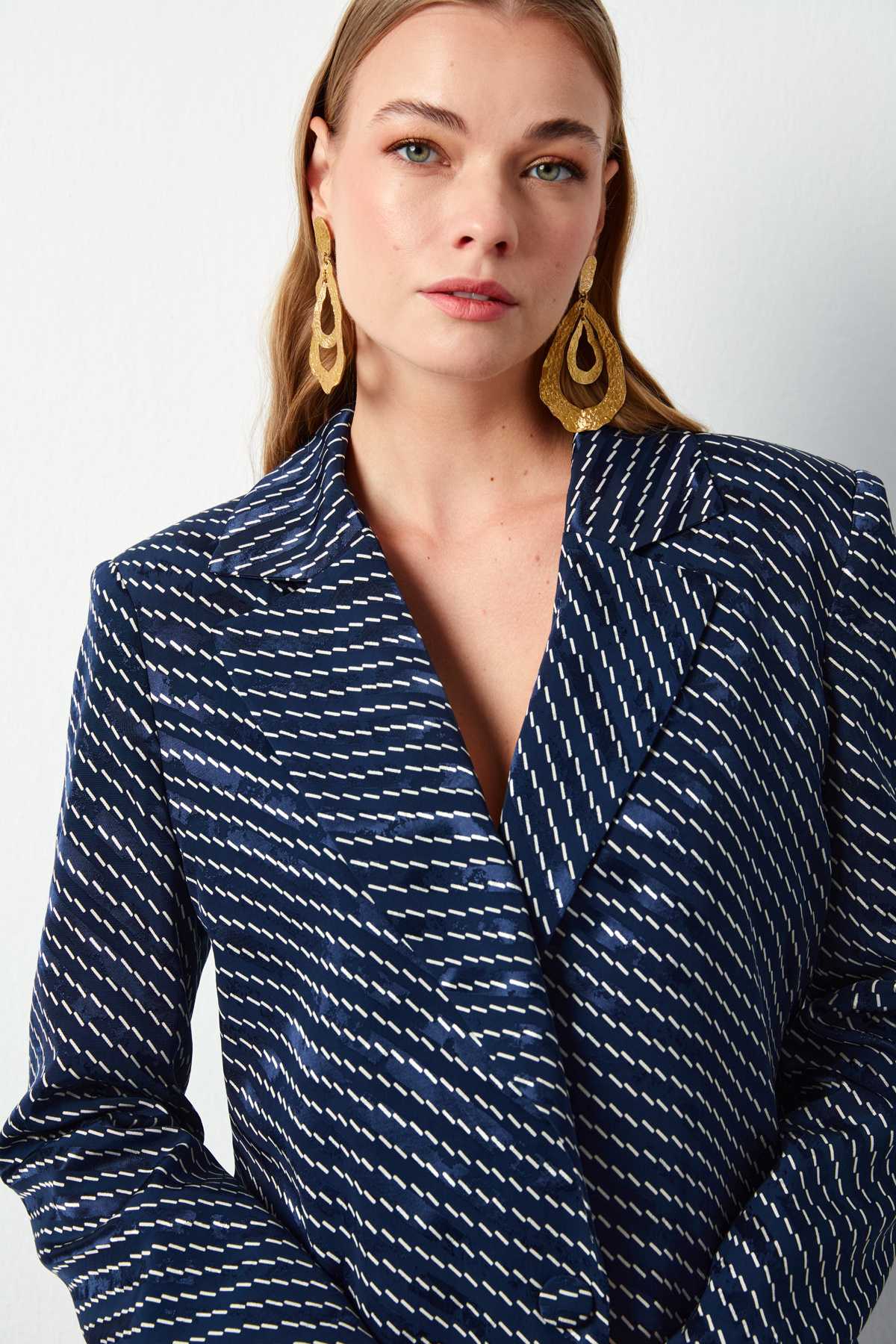 Çizgi Desenli Ceket - LACİVERT