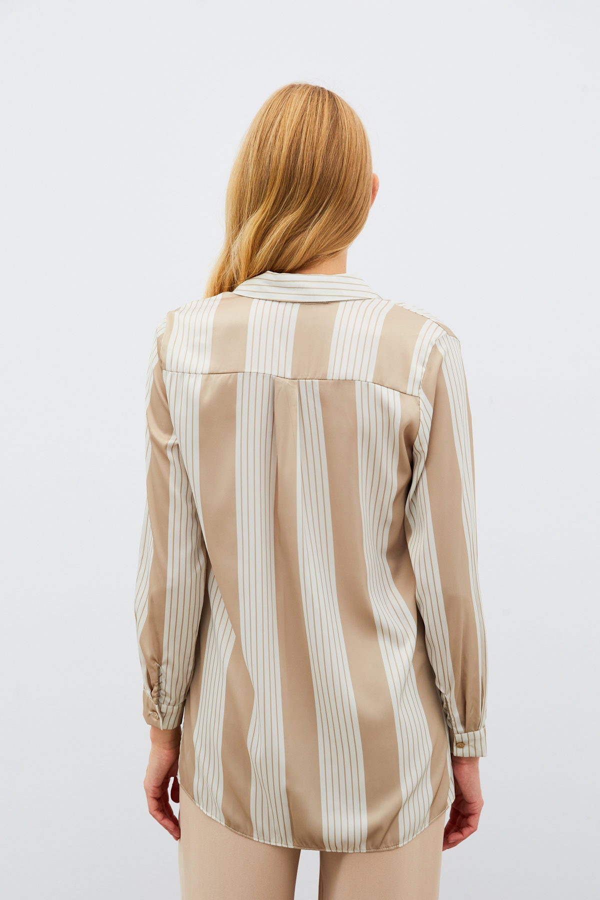 Çizgi Desenli Gömlek - BEJ